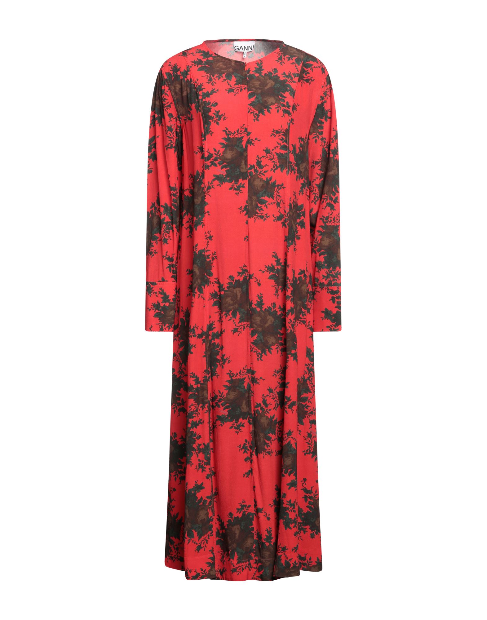 크레이프, 브랜드 로고, 플로럴 모티브, 라운드 네크라인, 롱 슬리브, 안감없음, 지퍼 클로저, 포켓 없음, 트라페즈 스커트. 이미지