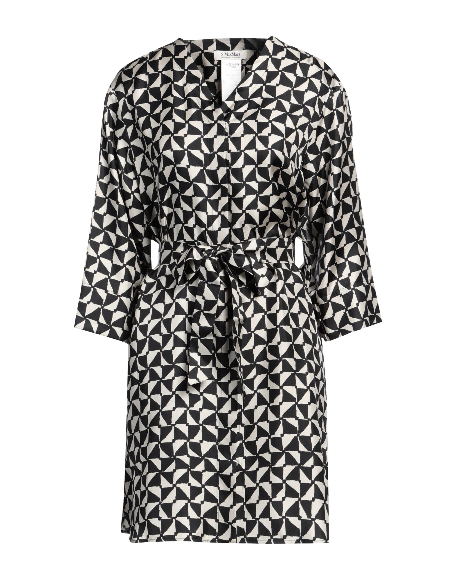 새틴, 벨트, 투톤 패턴, v 네크라인, 3/4길이 슬리브, 안감없음, 히든 버튼 여밈, 포켓 없음, 사이드 슬릿 헴라인, 드라이클리닝, 표백 금지, 건조기 사용불가, 셔츠 드레스. 이미지