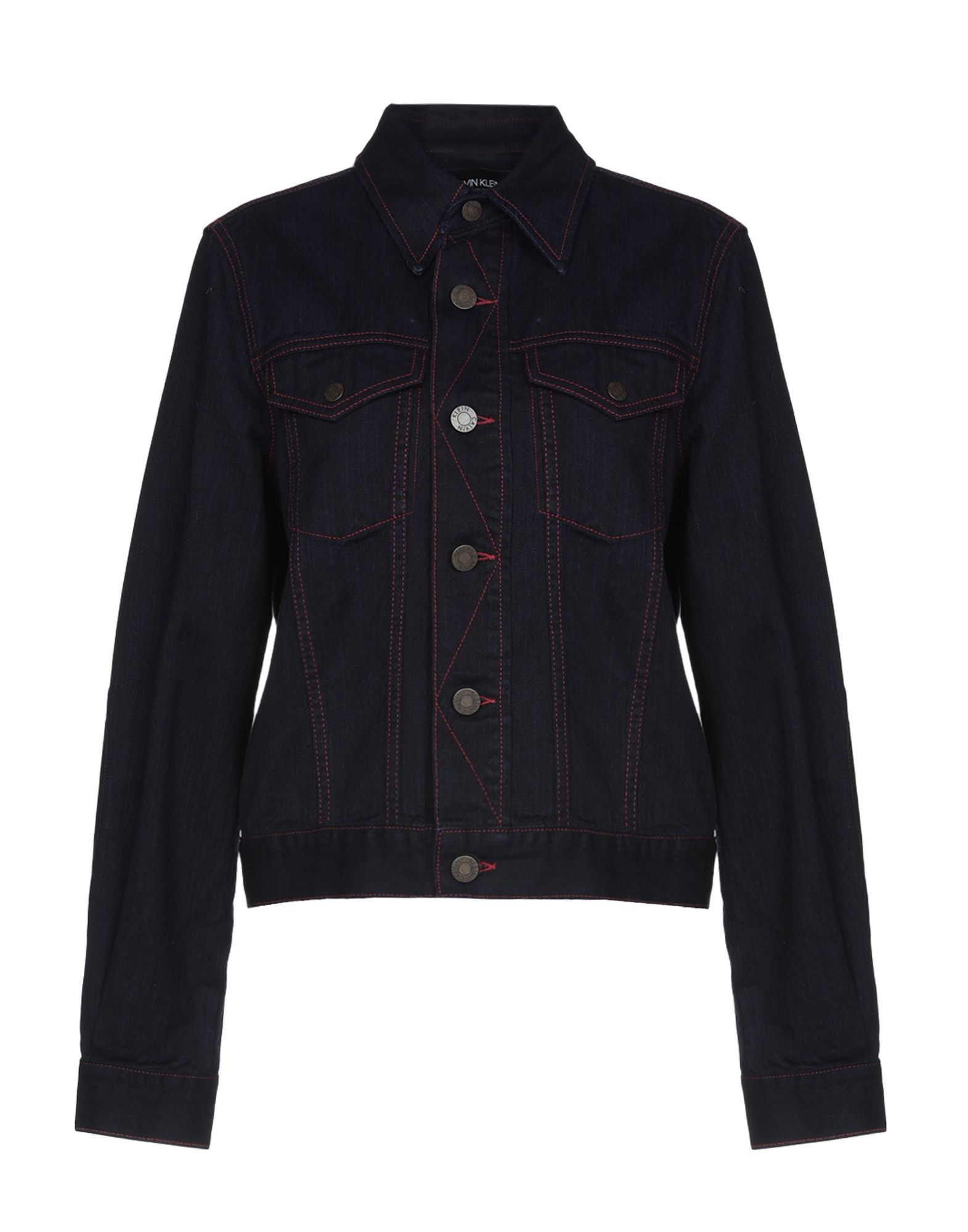 데님 트러커 자켓, 데님, 솔리드 컬러, 브랜드 로고, 다크 워싱, 클래식 칼라, 싱글브레스티드, 롱 슬리브, 버튼 커프스, 멀티 포켓. 이미지