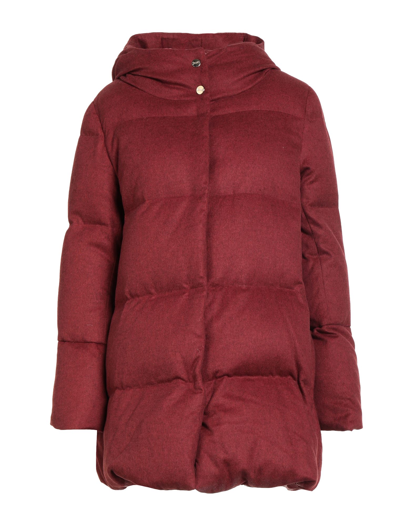 롱 다운 자켓, 플란넬, 브랜드 로고, 솔리드 컬러, 후드, 롱 슬리브, 구스 다운 내장, 헤비 패딩, 스냅버튼 여밈, 슬릿 포켓, 동물성 비섬유 자재 함유, 드라이클리닝, 표백 금지, 건조기 사용불가. 이미지