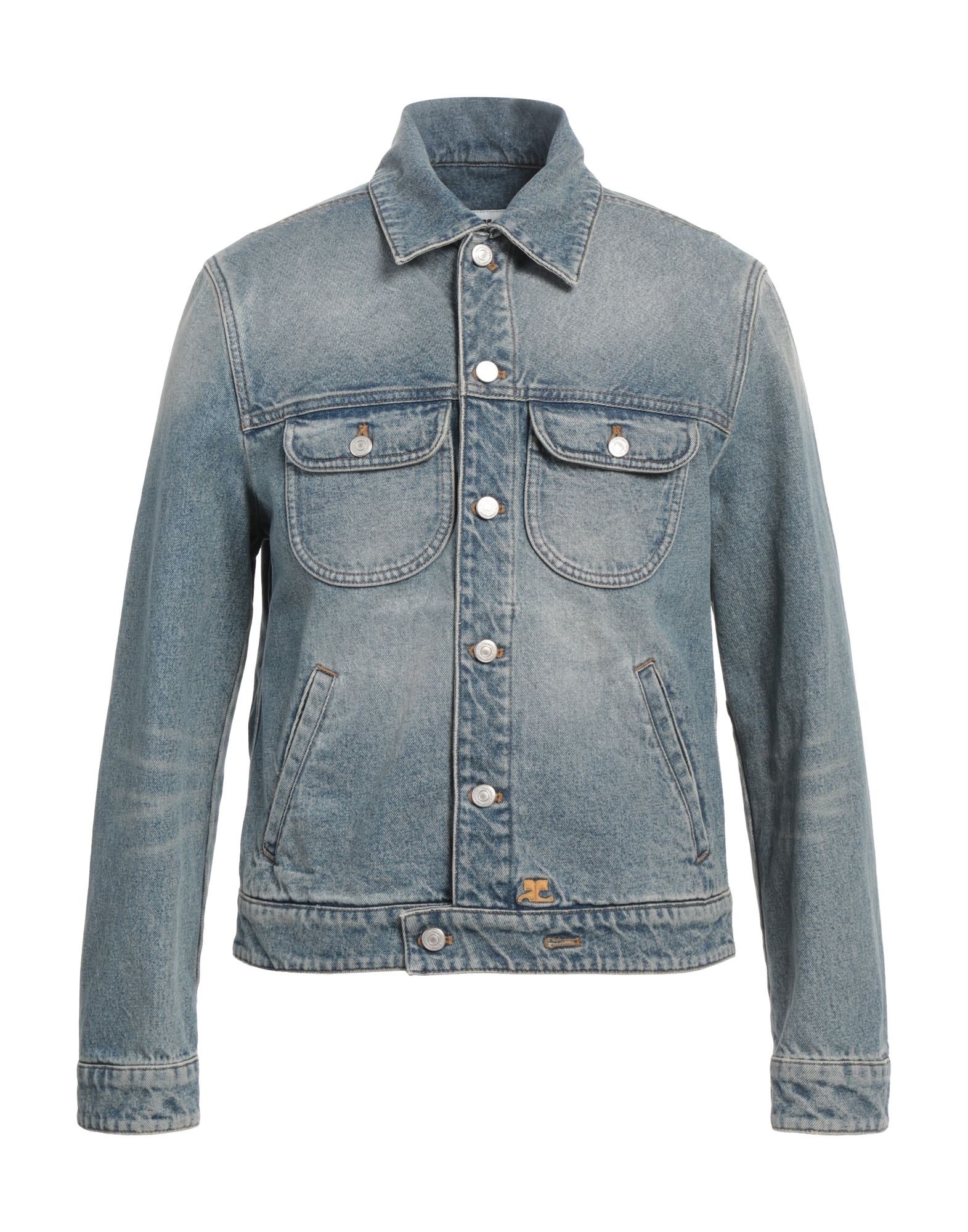 데님 트러커 자켓, 데님, 바랜 효과, 솔리드 컬러, 장식 부착 없음, 미디엄 워싱, 캠프 칼라, 롱 슬리브, 안감없음, 버튼 여밈, 멀티 포켓, 세탁기 세탁 또는 드라이클리닝, 표백 금지, 건조기 사용불가. 이미지