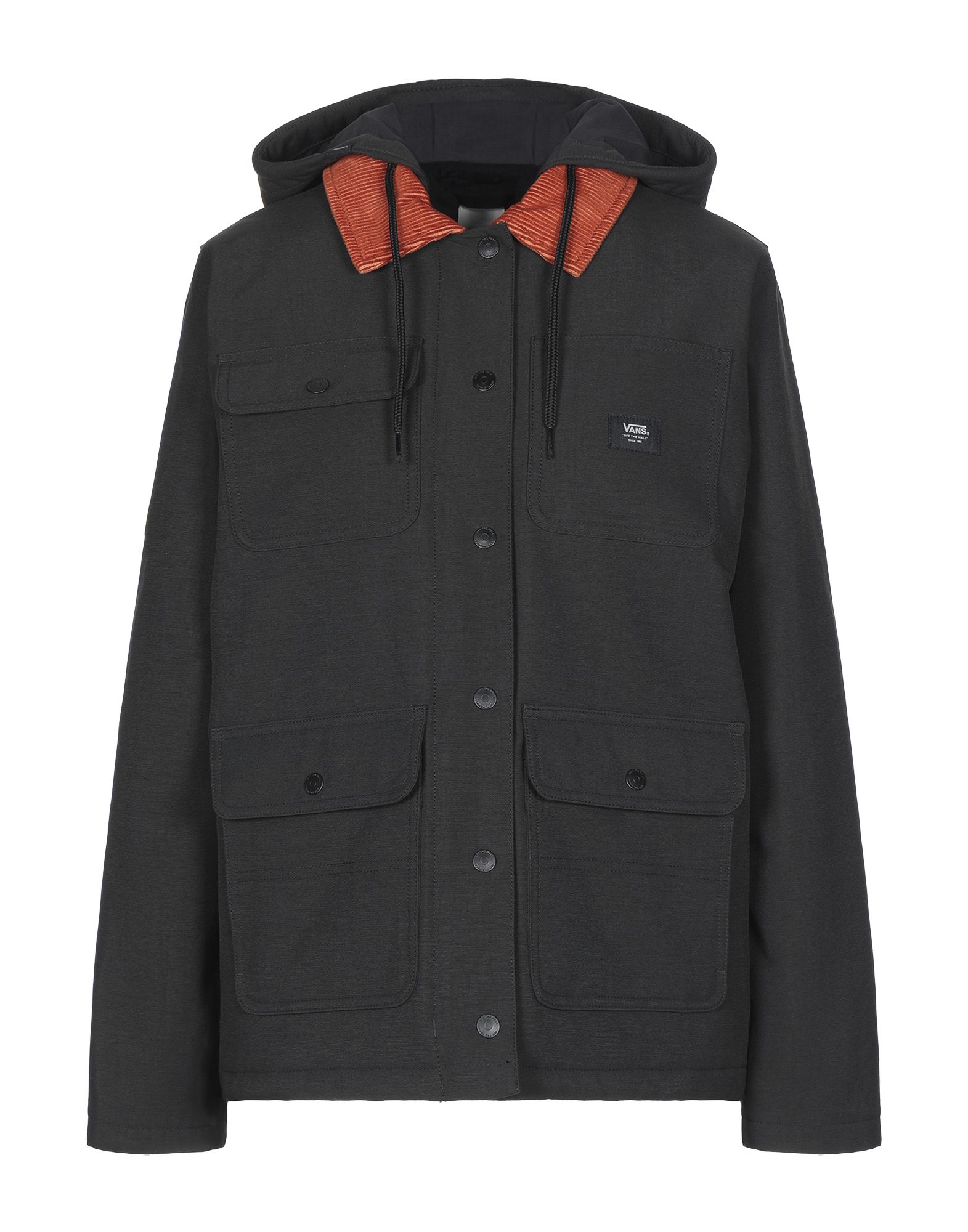 캐주얼 자켓, 벨벳, 솔리드 컬러, 브랜드 로고, 후드, 싱글브레스티드, 롱 슬리브, 합성 충전재, 멀티 포켓. 이미지