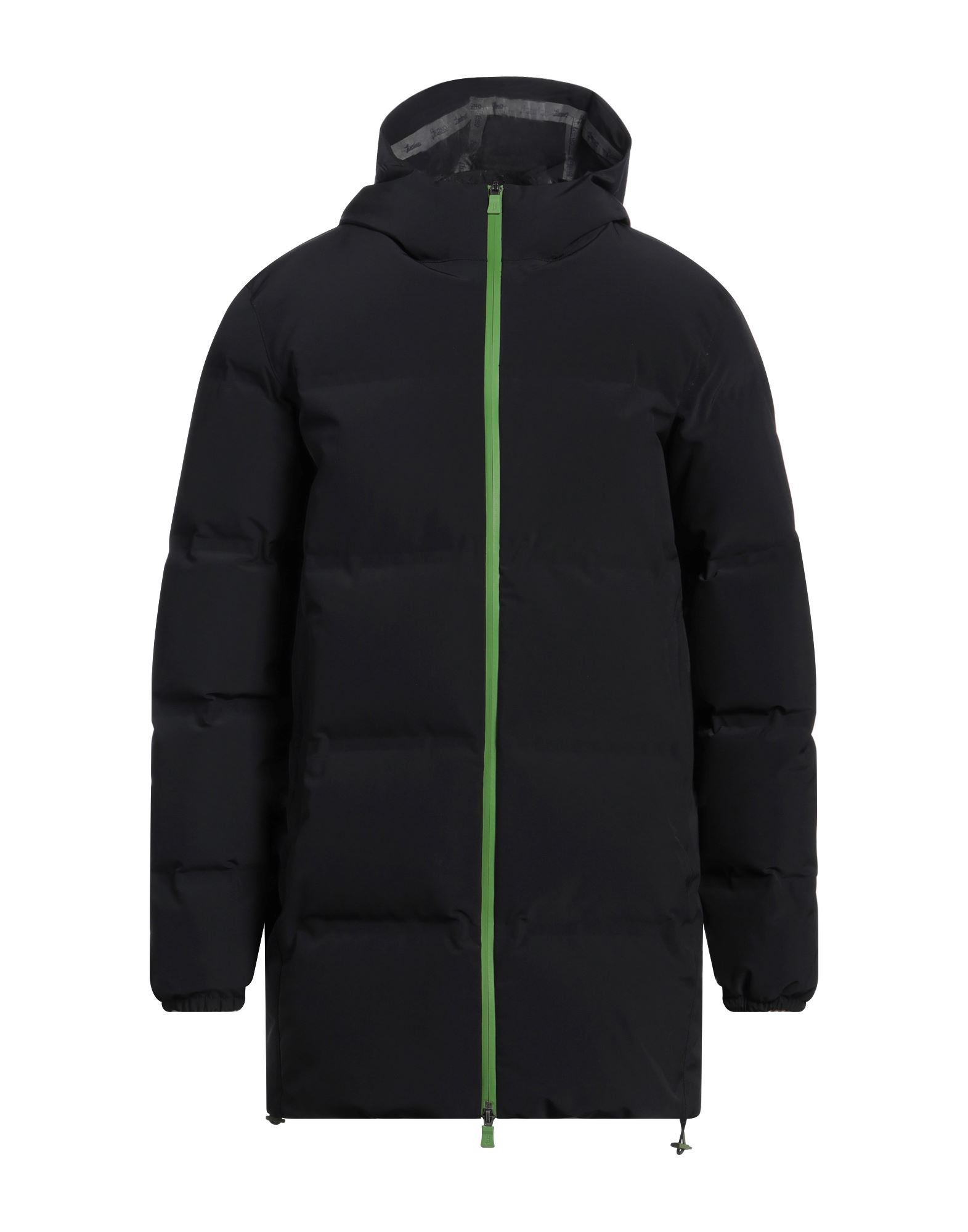 롱 다운 자켓, 테크니컬 패브릭, 퀼팅, 솔리드 컬러, 브랜드 로고, 후드, 싱글브레스티드, 롱 슬리브, 구스 다운 내장, 지퍼 여밈, 지퍼 포켓, 드로스트링 헴라인, 스트레치, 동물성 비섬유 자재 함유, 손세탁, 표백 금지, 건조기 사용불가. 이미지