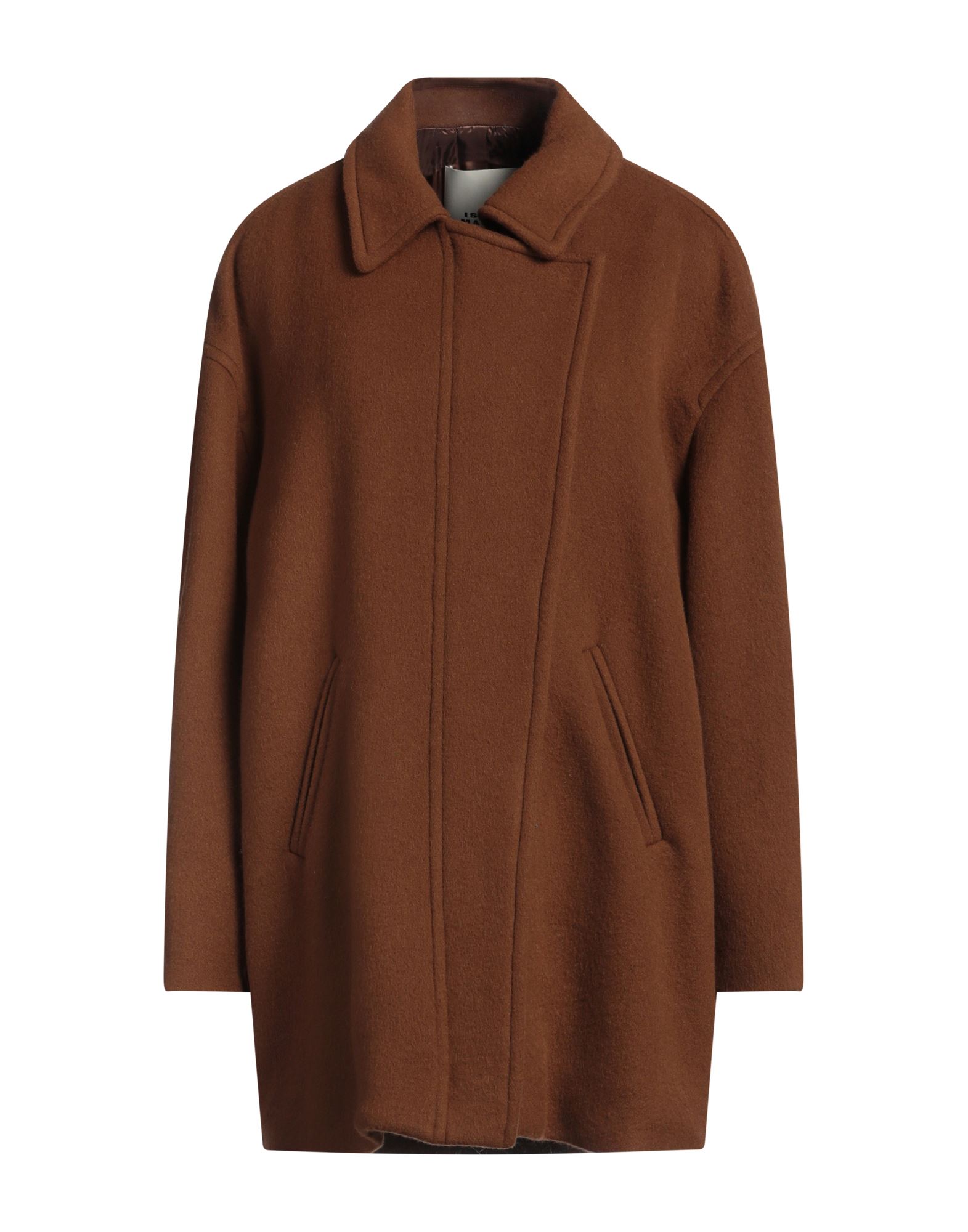 싱글 브레스티드 코트, 브러시드 펠트, 장식 부착 없음, 솔리드 컬러, 클래식 칼라, 롱 슬리브, 안감있음, 스냅버튼 여밈, 지퍼 여밈, 웰트 포켓, 드라이클리닝, 표백 금지, 건조기 사용불가, 이 브랜드는 사이즈가 크게 나옵니다. 이미지