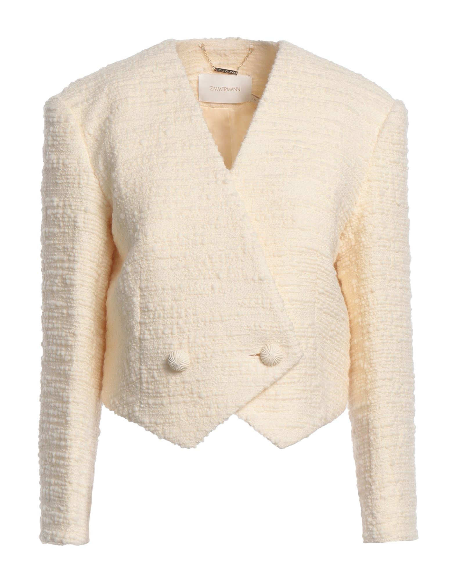 부클레, 장식 부착 없음, 솔리드 컬러, v 네크라인, 더블브레스티드, 롱 슬리브, 안감있음, 버튼 여밈, 포켓 없음, 드라이클리닝, 표백 금지, 건조기 사용불가, 자켓. 이미지