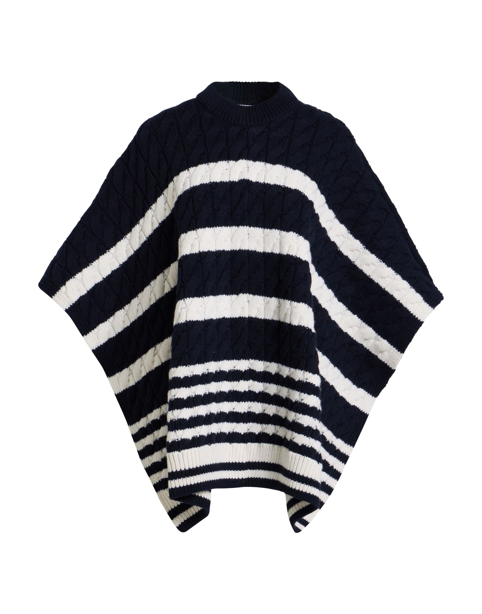 폰초, 케이블 니트, 인타르시아 니트, 미디엄웨이트 니트, 브랜드 로고, 투톤 패턴, 크루넥, 안감없음, 동물성 비섬유 자재 함유, 손세탁 또는 드라이클리닝, 표백 금지, 건조기 사용불가. 이미지