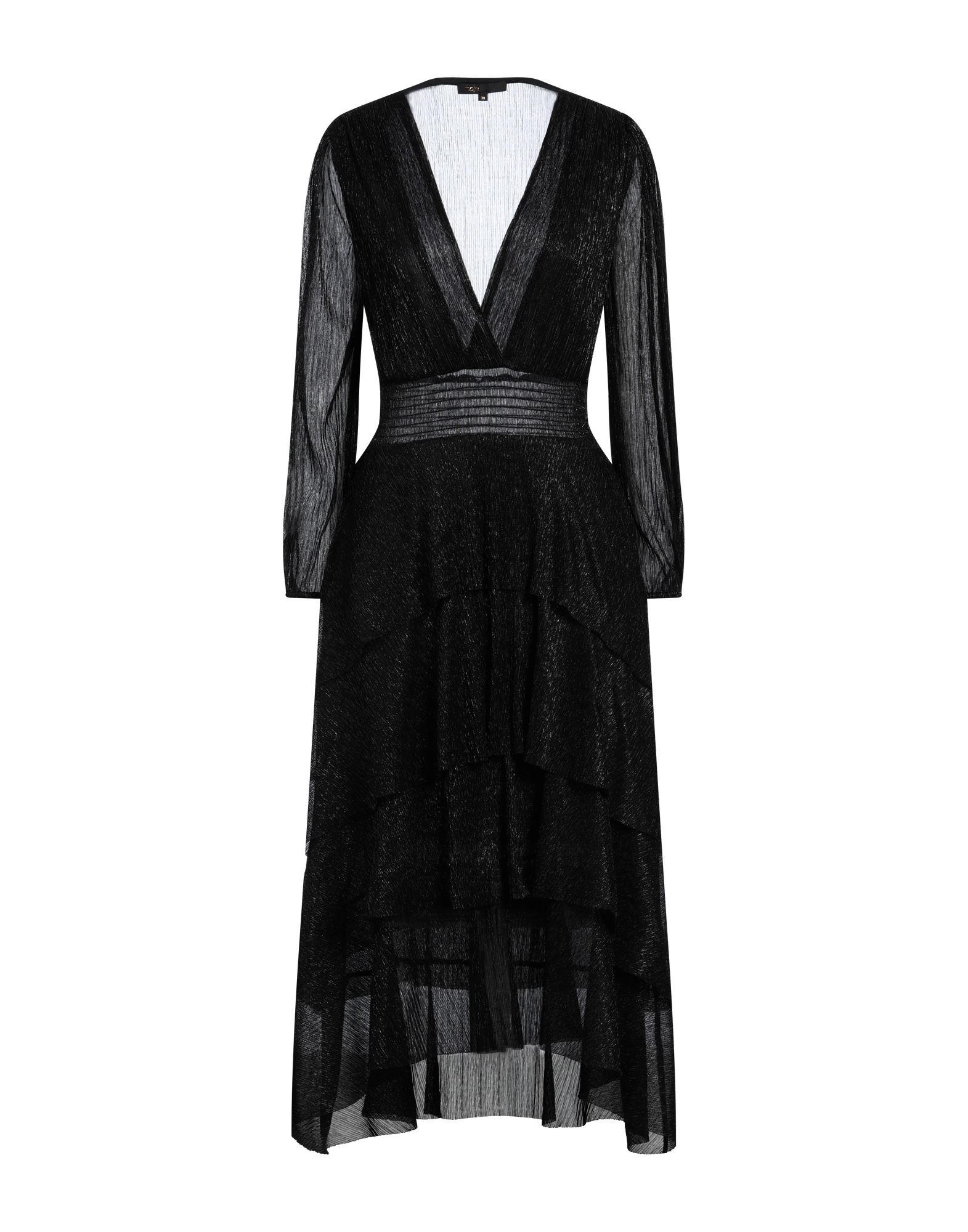 비대칭 디자인 드레스, 니트 소재, 메탈릭 효과, 라이트웨이트 니트, 솔리드 컬러, 개더 디테일, 티어드, 딥 네크라인, 롱 슬리브, 엘라스틱 커프스, 부분적으로 안감 처리한 내부, 포켓 없음, 프론트 슬릿, 드라이클리닝, 표백 금지, 건조기 사용불가, 다림질 금지. 이미지