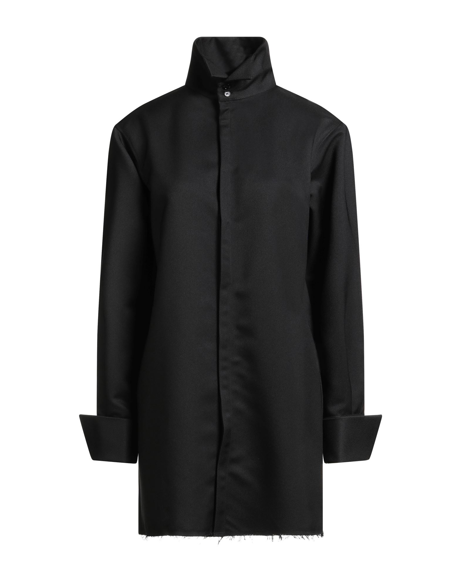 롱 자켓, 개버딘, 솔리드 컬러, 컷아웃 효과, 터틀넥, 싱글브레스티드, 롱 슬리브, 안감없음, 히든 버튼 여밈, 포켓 없음, 로 컷 밑단, 드라이클리닝, 표백 금지, 건조기 사용불가. 이미지