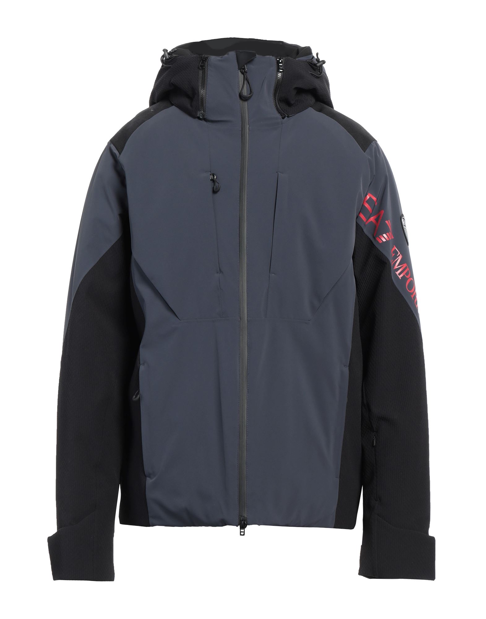 윈드브레이커, 테크니컬 패브릭, 브랜드 로고, 프린트, 투톤 패턴, 후드, 싱글브레스티드, 롱 슬리브, 안감있음, 지퍼 여밈, 멀티 포켓, 지퍼 포켓, 스트레치, 스키/스노우보드, 세탁기로 세탁, 표백 금지, 건조기 사용불가, 다림질 금지. 이미지