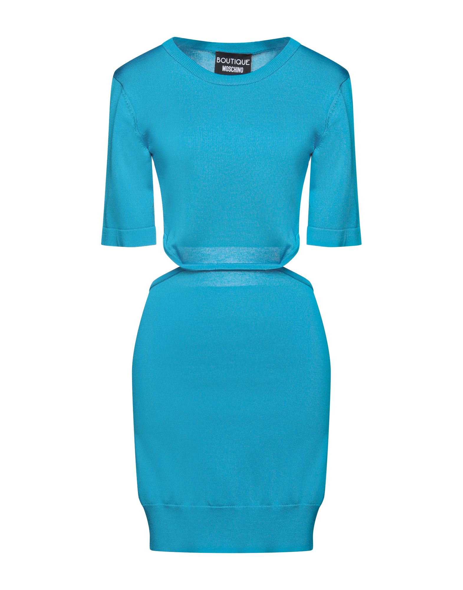 니트 소재, 라이트웨이트 니트, 컷아웃 효과, 솔리드 컬러, 크루넥, 쇼트 슬리브, 안감없음, 포켓 없음, 바디콘 드레스. 이미지