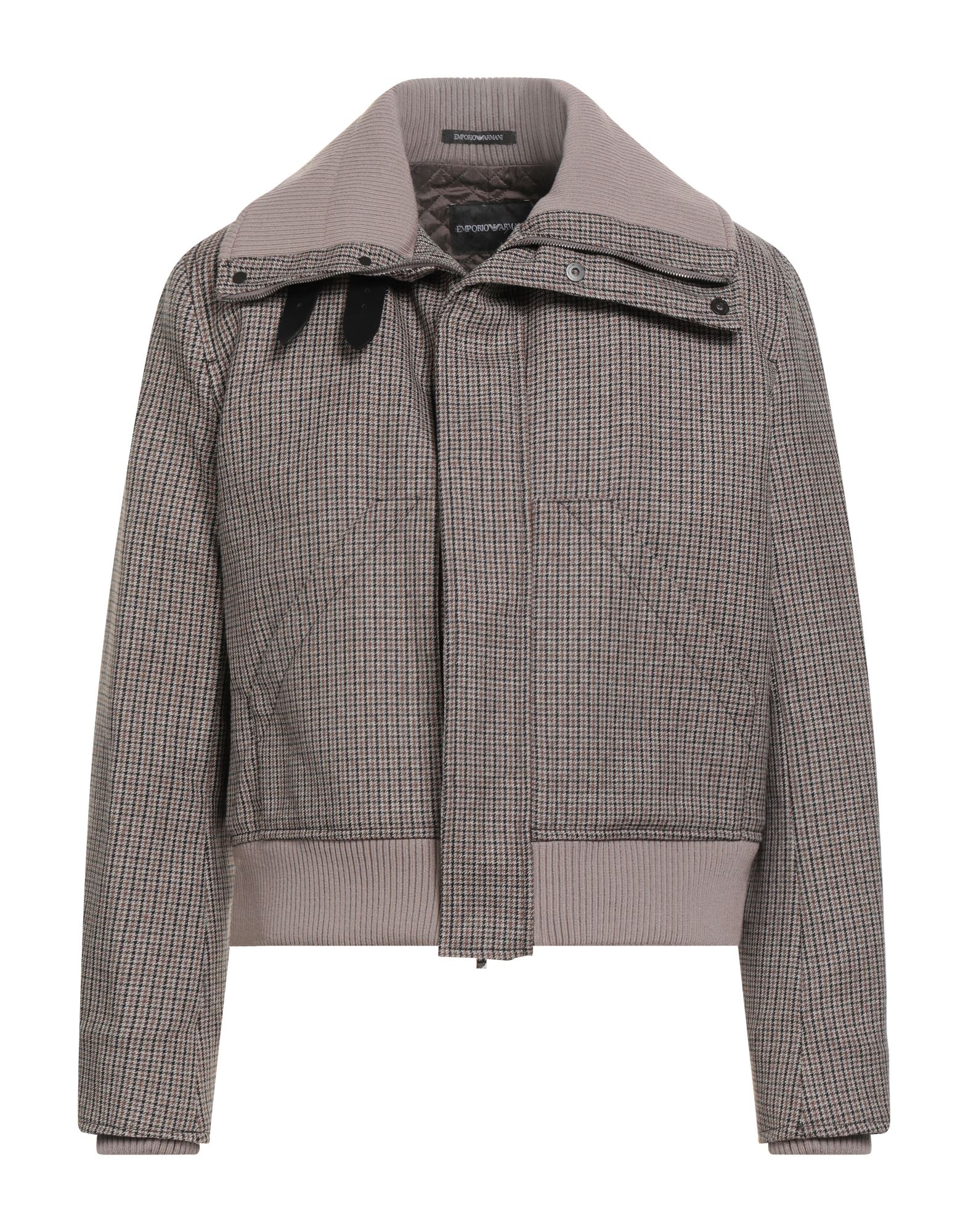 캐주얼 자켓, 울 보일, 스트랩, 니트 트리밍, 하운드투스, 터틀넥, 싱글브레스티드, 롱 슬리브, 안감있음, 지퍼 여밈, 스냅버튼 여밈, 슬릿 포켓, 내부 포켓, 드라이클리닝, 표백 금지, 건조기 사용불가. 이미지