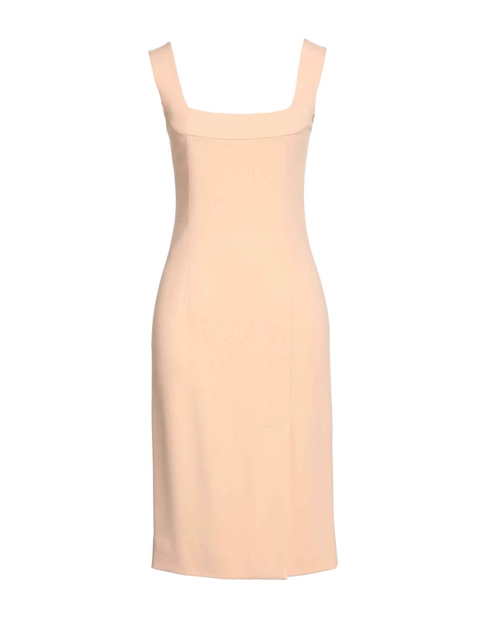 바디콘 드레스, 크레이프, 솔리드 컬러, 장식 부착 없음, 스퀘어 네크라인, 슬리브리스, 안감있음, 지퍼 여밈, 포켓 없음, 프론트 슬릿, 스트레치. 이미지