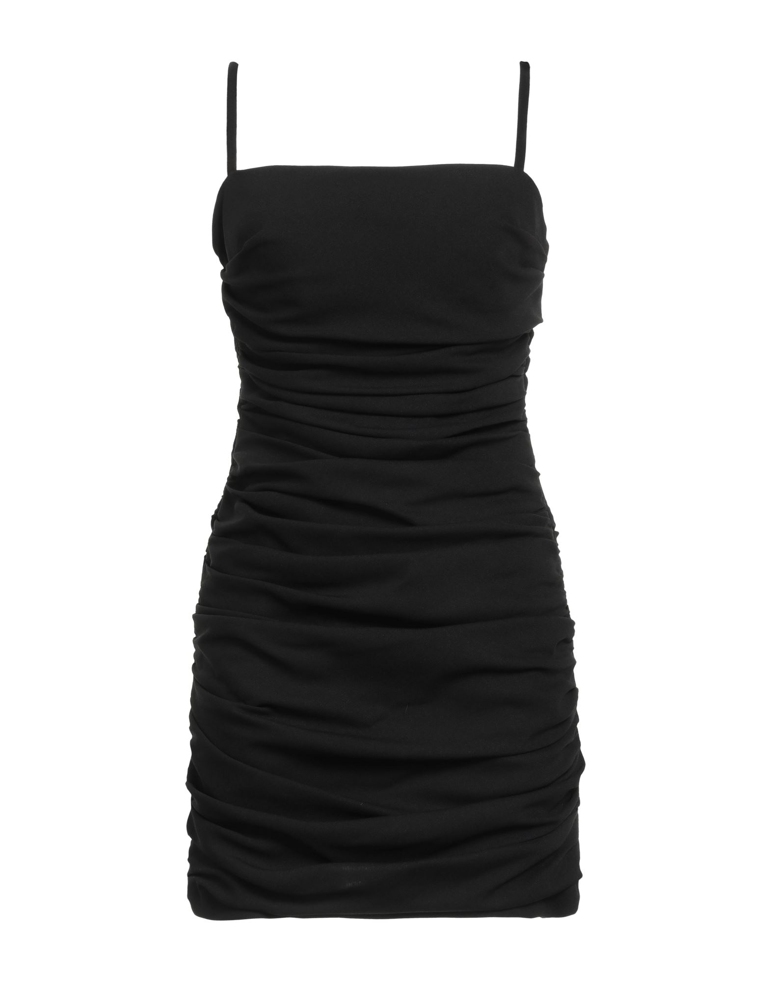 크레이프, 개더 디테일, 솔리드 컬러, 딥 네크라인, 슬리브리스, 안감있음, 지퍼 여밈, 포켓 없음, 드라이클리닝, 표백 금지, 건조기 사용불가, 바디콘 드레스. 이미지