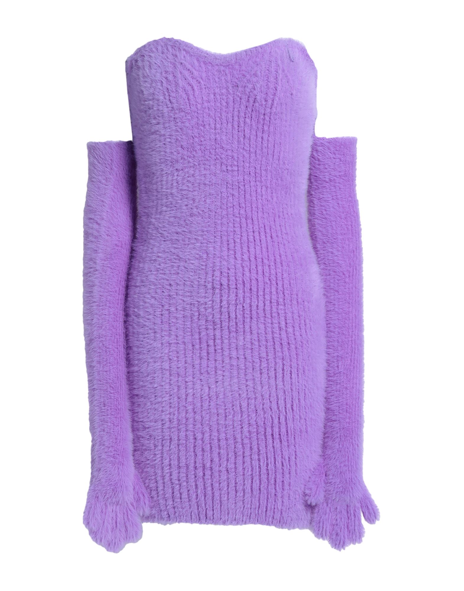 바디콘 드레스, 니트 소재, 브러시드 펠트, 미디엄웨이트 니트, 솔리드 컬러, 디테쳐블 디테일, 딥 네크라인, 슬리브리스, 안감없음, 포켓 없음, 3피스 세트. 이미지