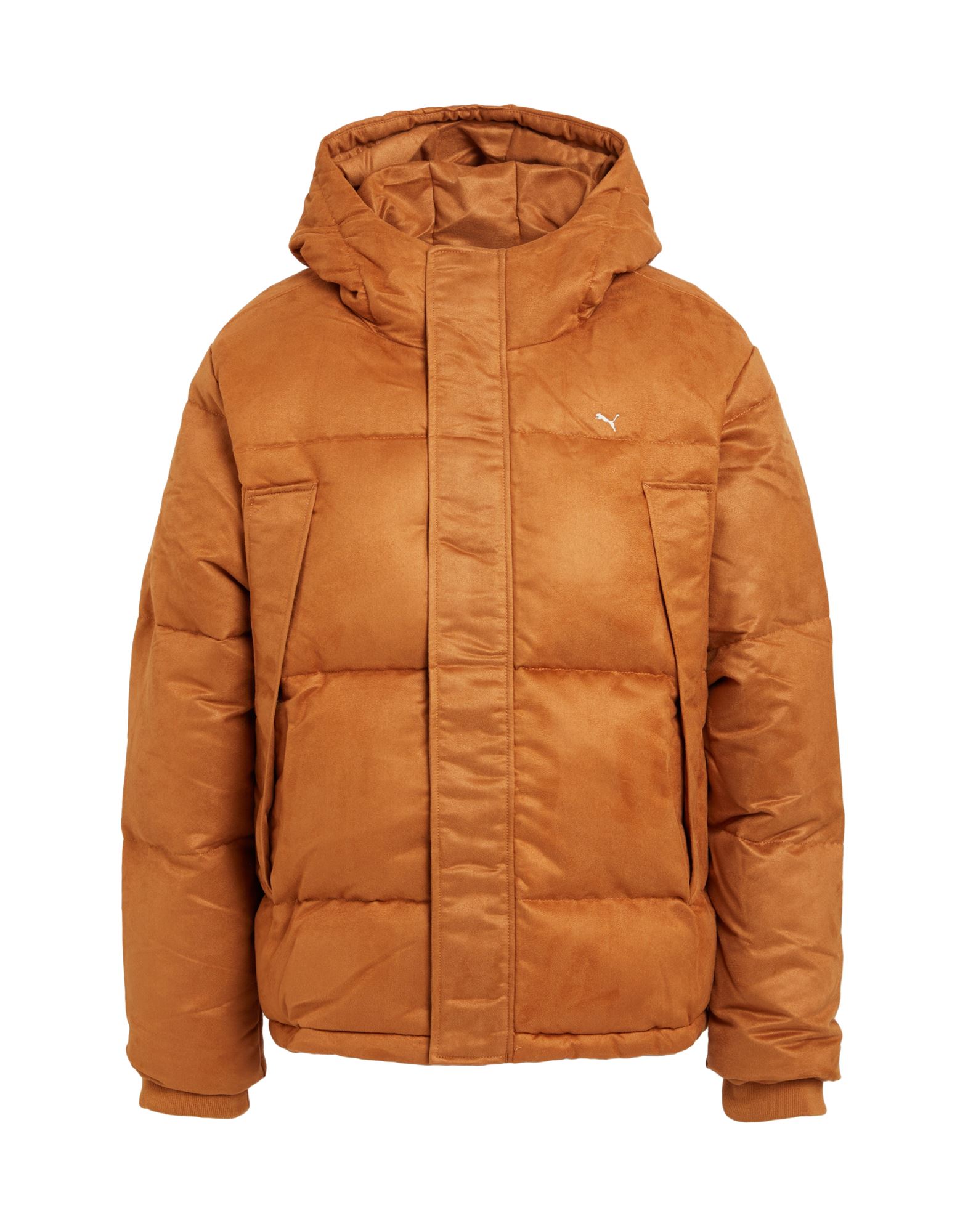 싱글 브레스티드 블레이저, 스웨이드 효과 패브릭, 퀼팅, 솔리드 컬러, 브랜드 로고, 후드, 싱글브레스티드, 롱 슬리브, 덕 다운 내장, 스냅버튼 여밈, 지퍼 여밈, 멀티 포켓, 드로스트링 헴라인, lifestyle, 동물성 비섬유 자재 함유, 이 아이템에는 동물복지를 중시하는 농장에서 공급된 솜털 또는 깃털이 포함되어 있습니다. 이미지