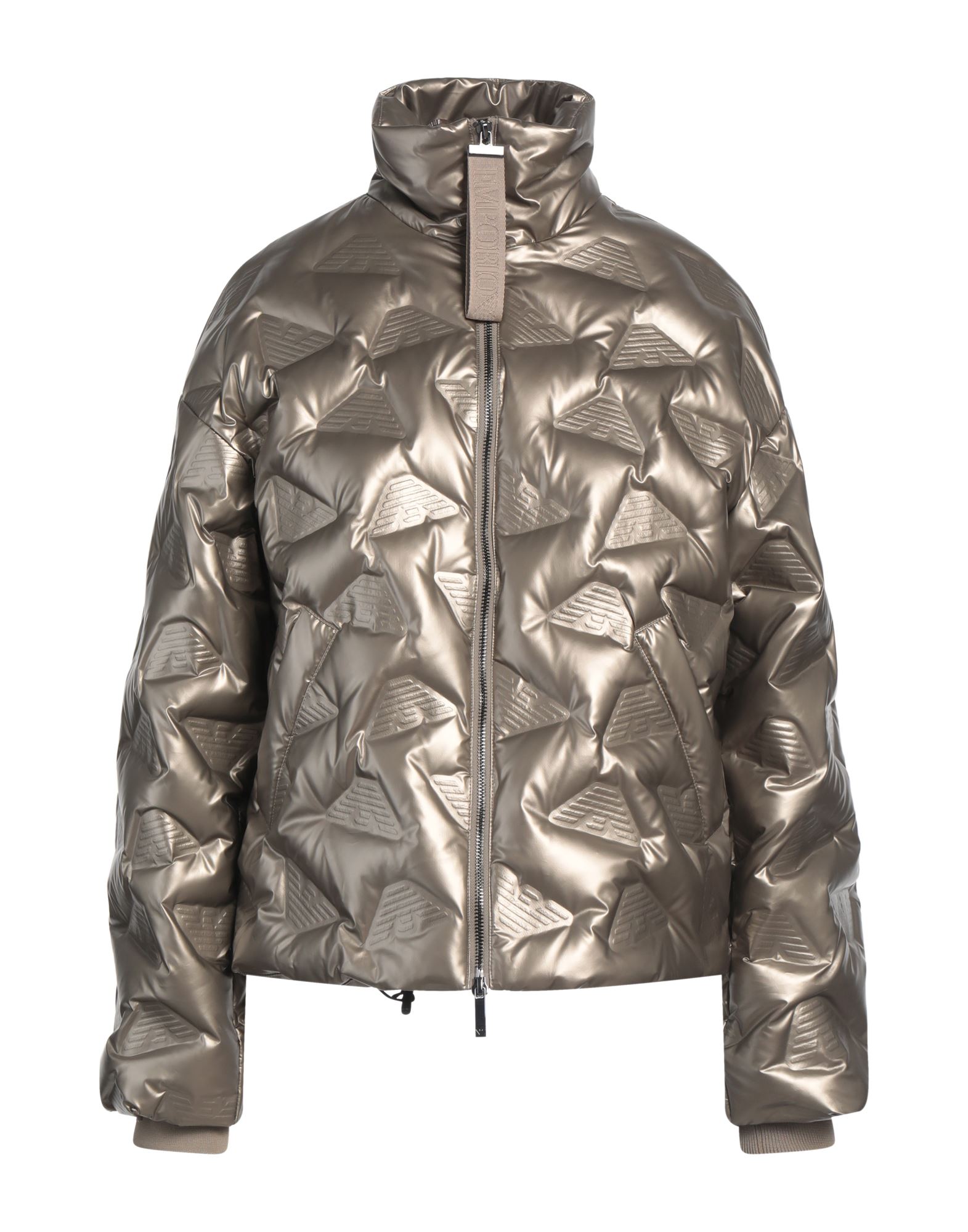 쇼트 다운 자켓, 테크니컬 패브릭, 솔리드 컬러, 브랜드 로고, 터틀넥, 싱글브레스티드, 롱 슬리브, 덕 다운 내장, 지퍼 여밈, 멀티 포켓, 동물성 비섬유 자재 함유, 세탁기로 세탁, 표백 금지, 건조기 사용불가. 이미지