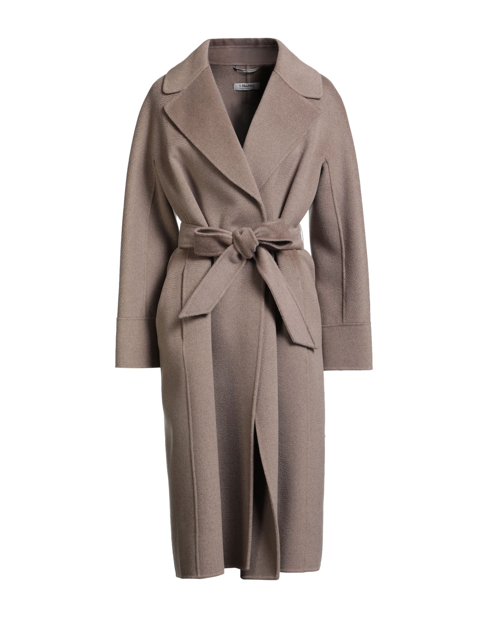 벨티드 코트, 펠트, 솔리드 컬러, 벨트, 라펠, 싱글브레스티드, 롱 슬리브, 안감없음, 슬릿 포켓, 드라이클리닝, 표백 금지, 건조기 사용불가. 이미지