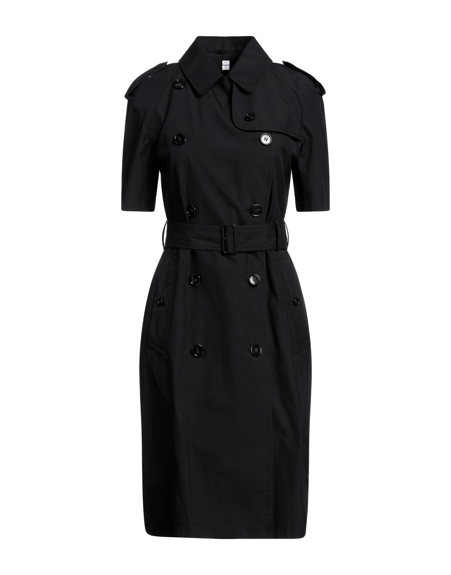 우븐, 벨트, 솔리드 컬러, 클래식 칼라, 더블브레스티드, 쇼트 슬리브, 안감없음, 버튼 여밈, 벨티드 웨이스트, 멀티 포켓, 드라이클리닝, 건조기 사용불가, 표백 금지, 트렌치코트. 이미지