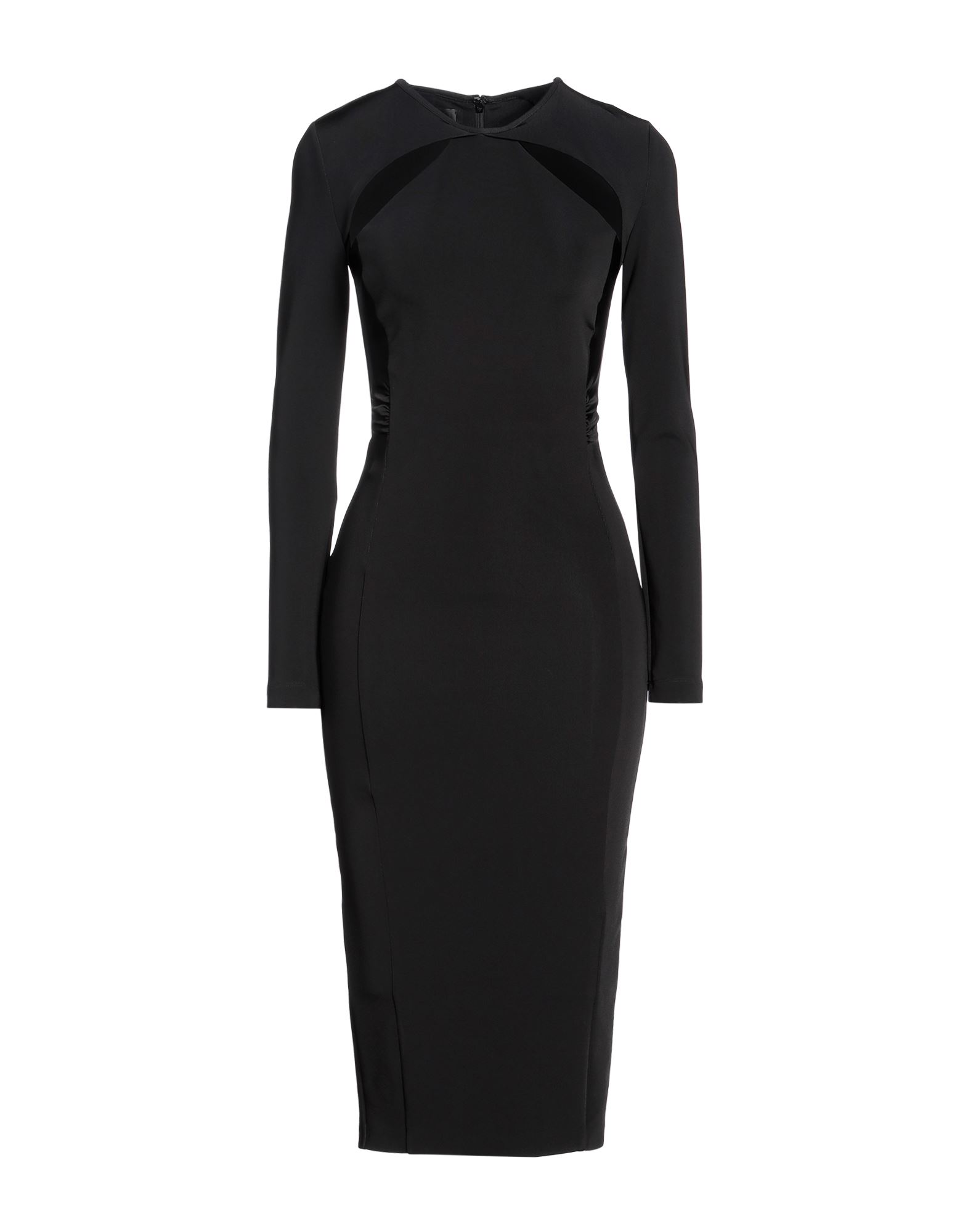 바디콘 드레스, 저지, 스트레치 패브릭, 솔리드 컬러, 컷아웃 효과, 크루넥, 롱 슬리브, 안감없음, 지퍼 여밈, 후크 여밈, 포켓 없음, 백 슬릿, 세탁기 세탁 또는 드라이클리닝, 표백 금지, 건조기 사용불가, 스타일과 우아함 그리고 화려함이 어우러진 멋진 파티 룩을 연출해줄 피스. 이미지