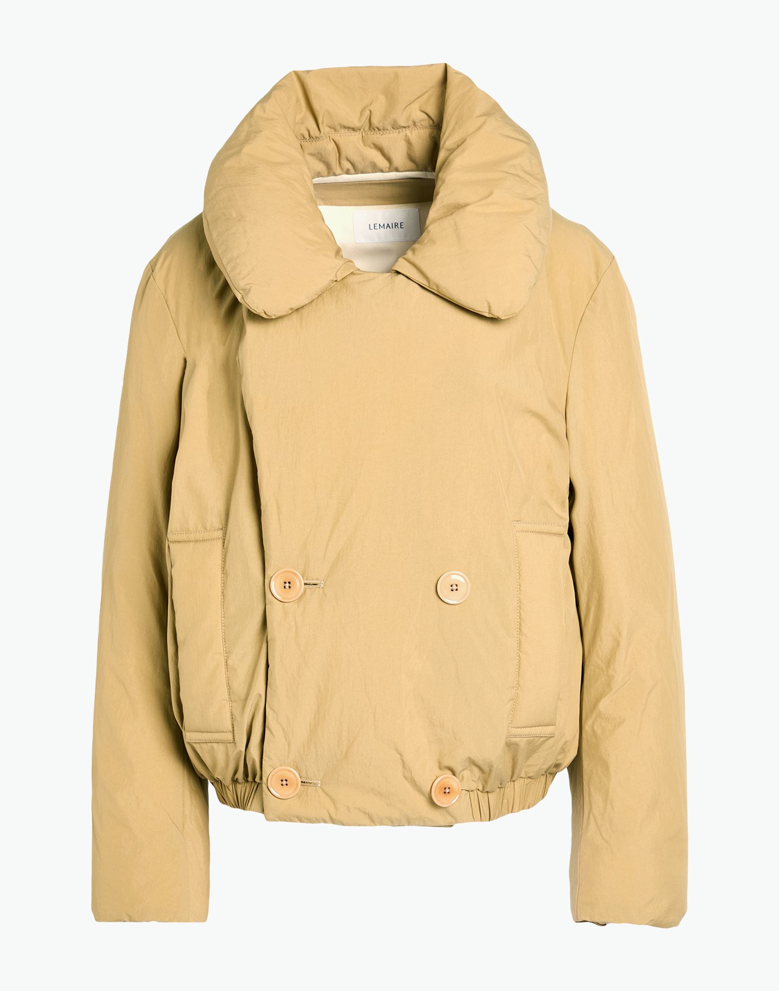 캐주얼 자켓, 테크니컬 패브릭, 개더 디테일, 솔리드 컬러, 터틀넥, 롱 슬리브, 합성 충전재, 헤비 패딩, 슬릿 포켓, 엘라스틱 헴라인, 드라이클리닝, 표백 금지, 건조기 사용불가. 이미지