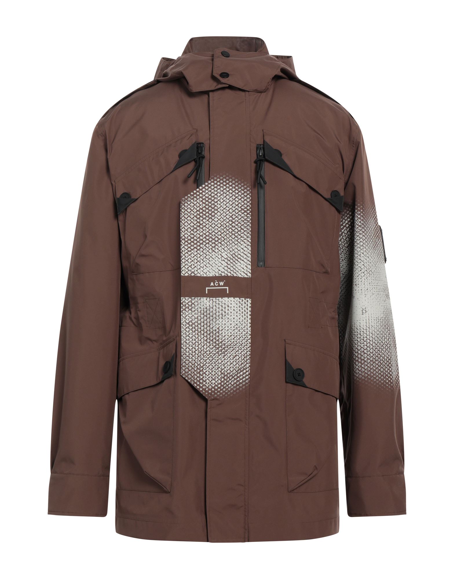 테크니컬 패브릭, 브랜드 로고, 투톤 패턴, 후드, 롱 슬리브, 안감있음, 스냅버튼, 지퍼 클로저, 멀티 포켓, 윈드브레이커 스타일. 이미지