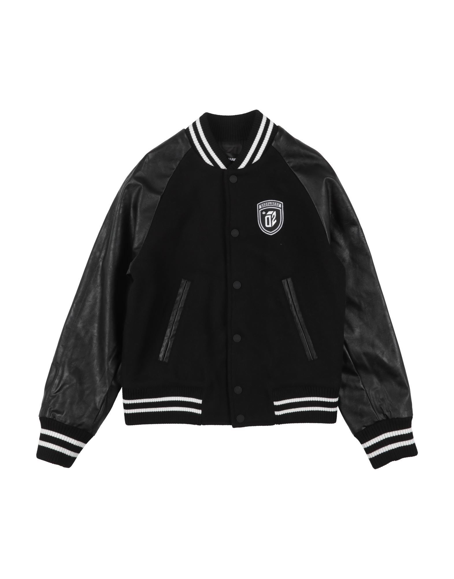 플란넬, 인조가죽, 솔리드 컬러, 니트 트리밍, 브랜드 로고, 크루넥, 싱글브레스티드, 롱 슬리브, 리브 조직 커프스, 안감있음, 스냅버튼 여밈, 웰트 포켓, 드라이클리닝, 건조기 사용불가. 이미지