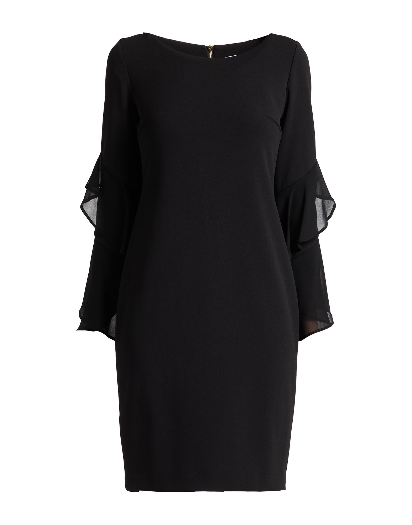 바디콘 드레스, 크레이프, 솔리드 컬러, 장식 부착 없음, 크루넥, 롱 슬리브, 안감없음, 지퍼 여밈, 스트레치, 드라이클리닝, 표백 금지, 건조기 사용불가. 이미지