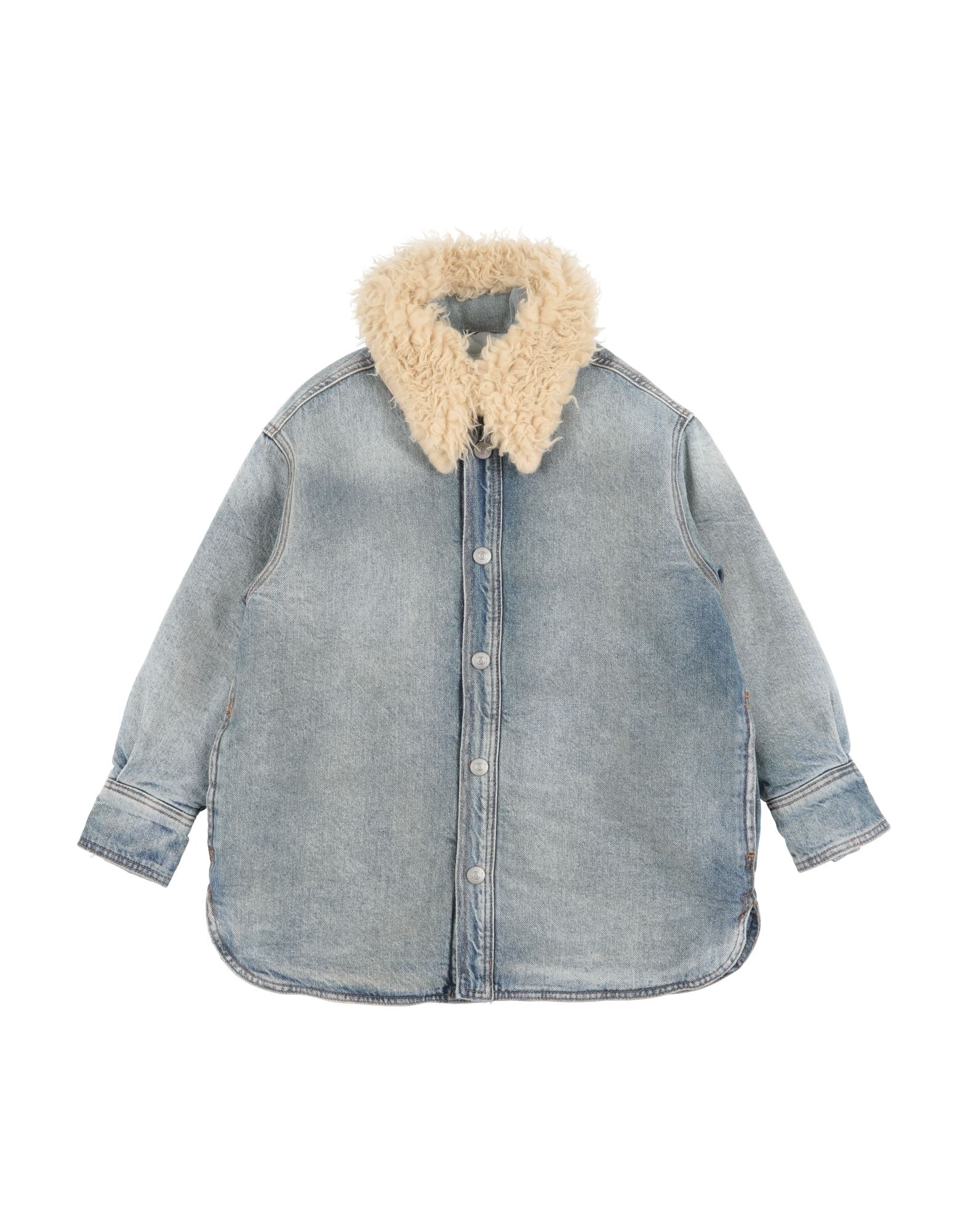 데님, 인조모피, 바랜 효과, 솔리드 컬러, 디테쳐블 디테일, 자수 로고 장식, 미디엄 워싱, 클래식 칼라, 롱 슬리브, 스냅버튼 커프스, 합성 충전재, 스냅버튼 여밈, 슬릿 포켓, 세탁기로 세탁, 표백 금지, 건조기 사용불가. 이미지