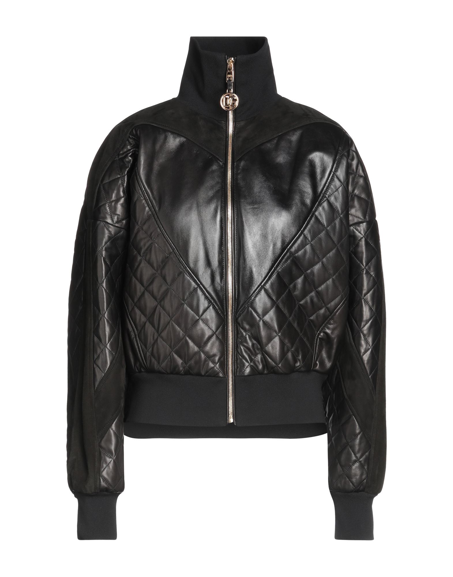 퀼팅, 라미네이트 효과, 니트 소재, 가죽, 라이트웨이트 니트, 브랜드 로고, 솔리드 컬러, 터틀넥, 싱글브레스티드, 롱 슬리브, 리브 조직 커프스, 내부 패딩, κλείσιμο με φερμουάρ, 멀티 포켓, 동물성 비섬유 자재 함유, 보머. 이미지