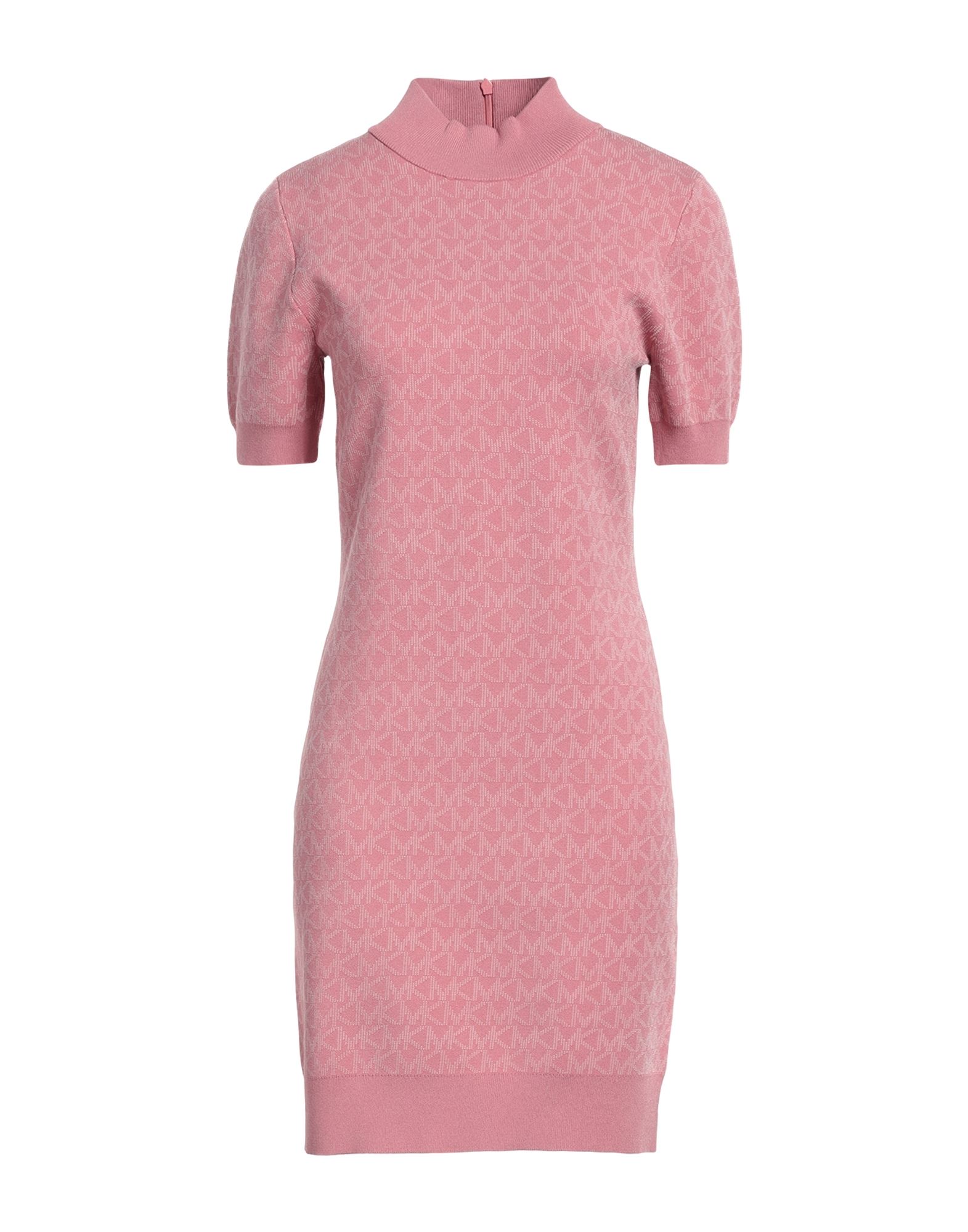 니트 소재, 라이트웨이트 니트, 장식 부착 없음, 로고 디자인, 터틀넥, 쇼트 슬리브, 안감없음, 지퍼 클로저, 포켓 없음, 스트레치, 펜슬 스커트. 이미지