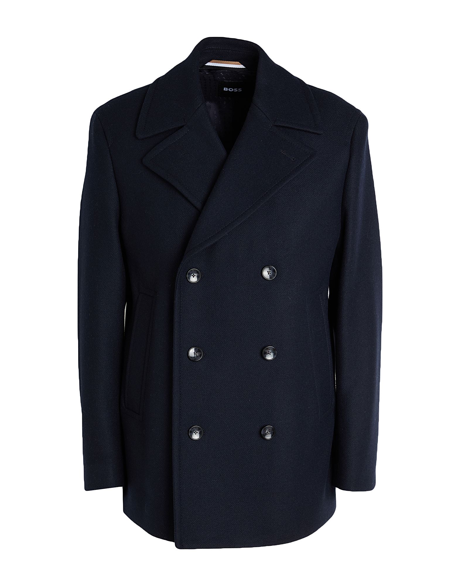 피코트, 펠트, 솔리드 컬러, 장식 부착 없음, 라펠, 롱 슬리브, 안감있음, 내부 포켓, 멀티 포켓, 드라이클리닝, 표백 금지, 건조기 사용불가. 이미지