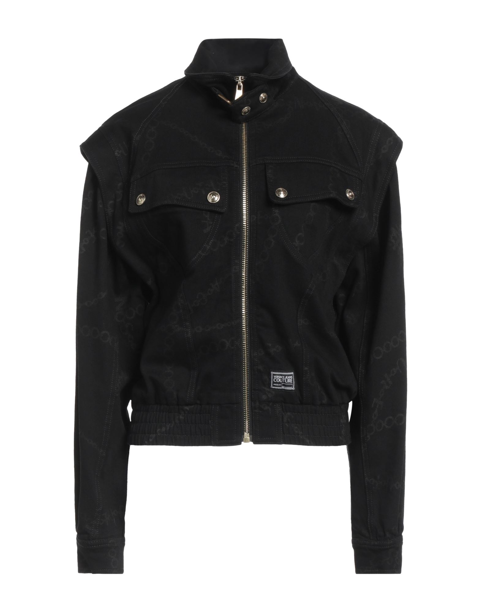 데님 자켓, 데님, 투톤 패턴, 프린트, 브랜드 로고, 컬러 워싱, 스탠드 칼라, 싱글브레스티드, 롱 슬리브, 안감없음, 지퍼 여밈, 포켓 2개, 스트레치, 세탁기 세탁 또는 드라이클리닝, 표백 금지, 건조기 사용불가. 이미지