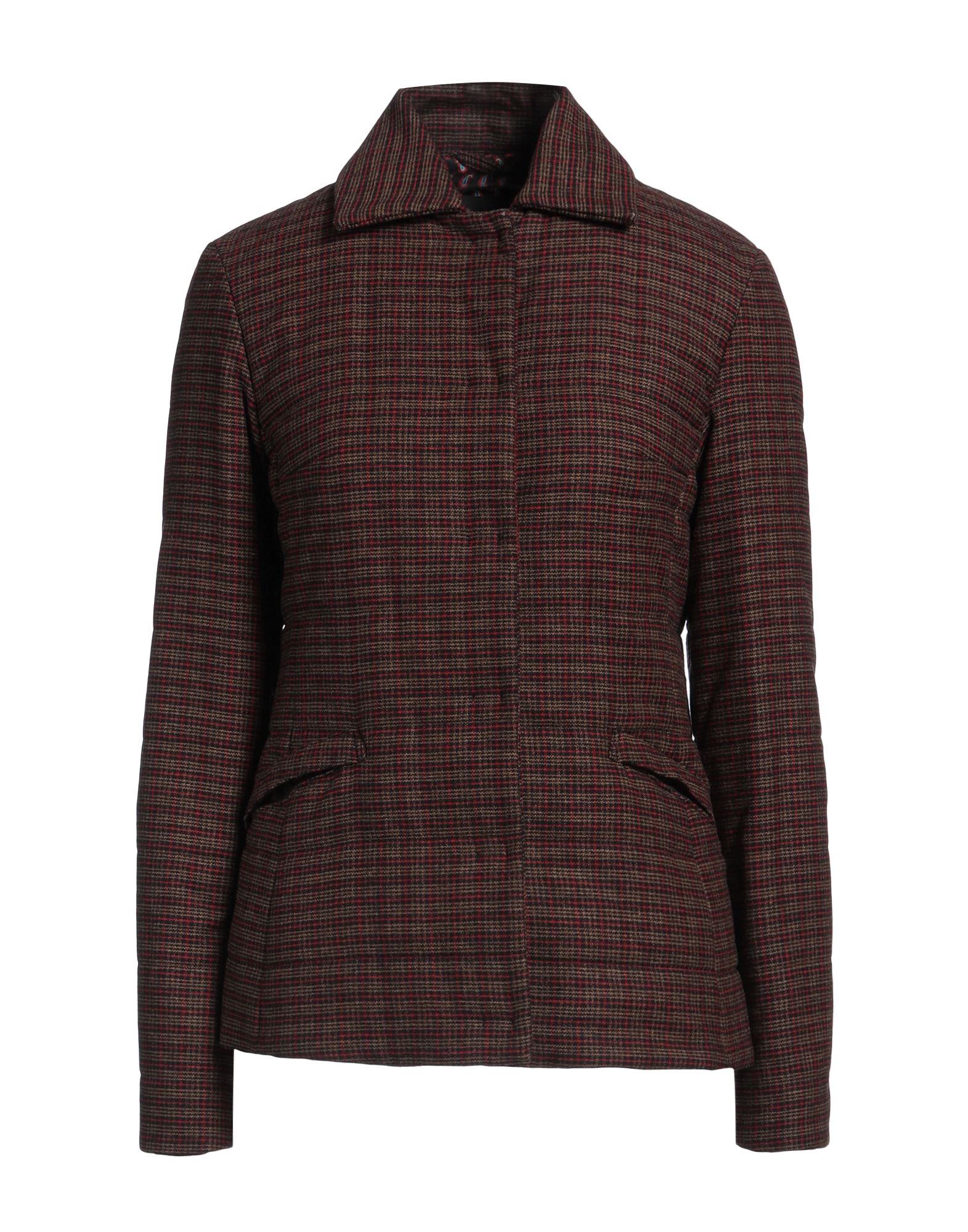 싱글 브레스티드 코트, 플란넬, 타탄체크, 장식 부착 없음, 클래식 칼라, 롱 슬리브, 합성 충전재, 스냅버튼 여밈, 멀티 포켓, 드라이클리닝, 표백 금지, 건조기 사용불가. 이미지