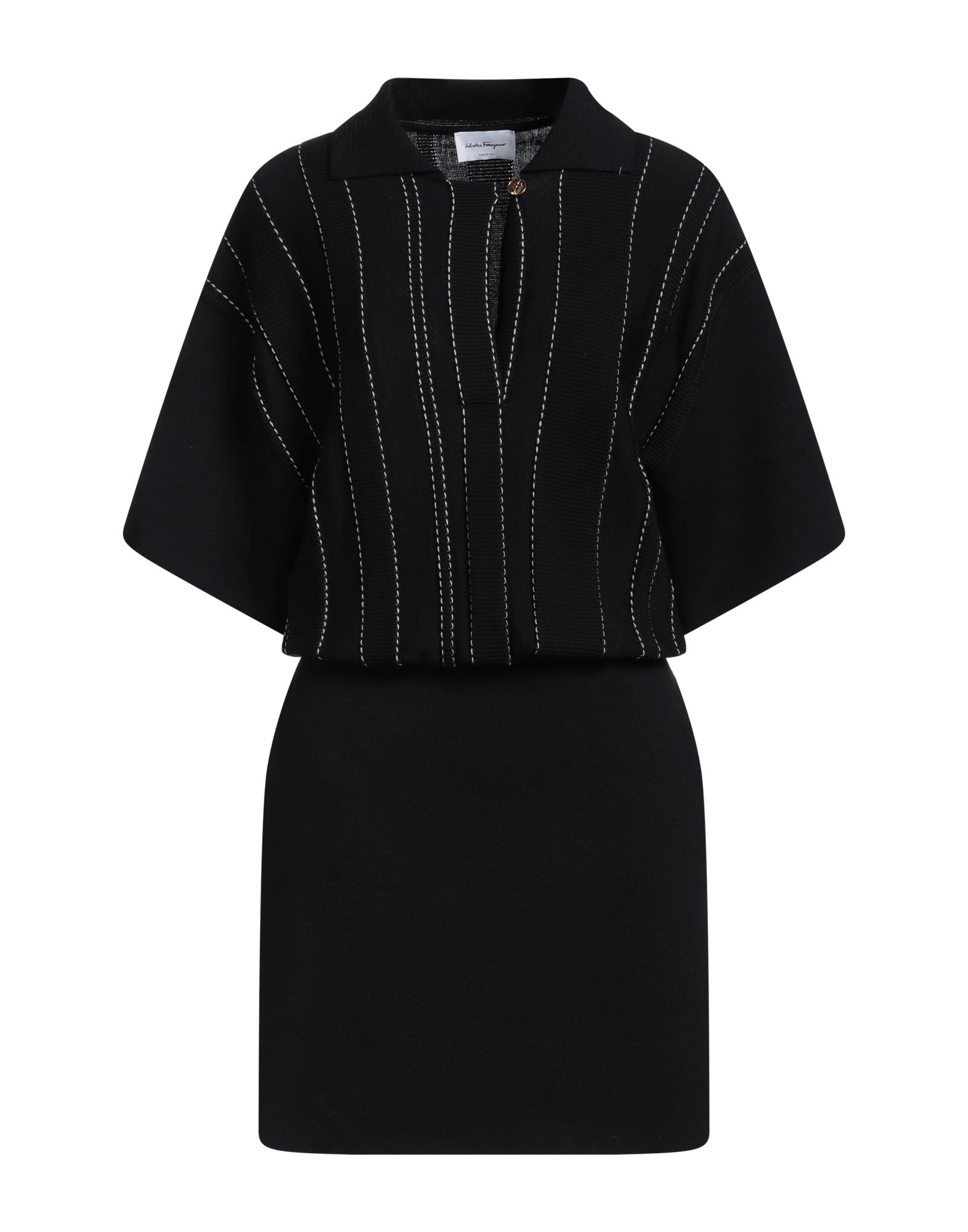 셔츠 드레스, 니트 소재, 라이트웨이트 니트, 솔리드 컬러, 장식 부착 없음, 폴로 칼라, 쇼트 슬리브, 1 버튼, 포켓 없음, 물세탁 불가, 표백 금지, 건조기 사용불가. 이미지