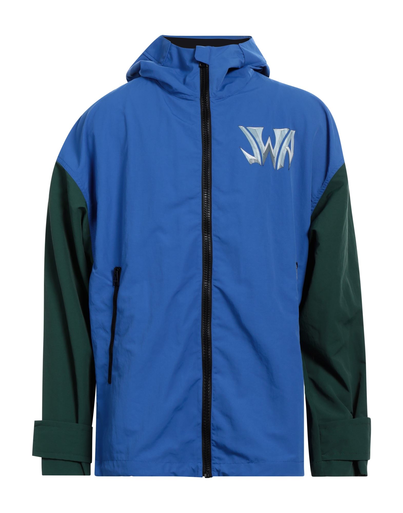 테크니컬 패브릭, 브랜드 로고, 투톤 패턴, 후드, 싱글브레스티드, 롱 슬리브, 안감없음, 지퍼 클로저, 멀티 포켓, 윈드브레이커 스타일. 이미지