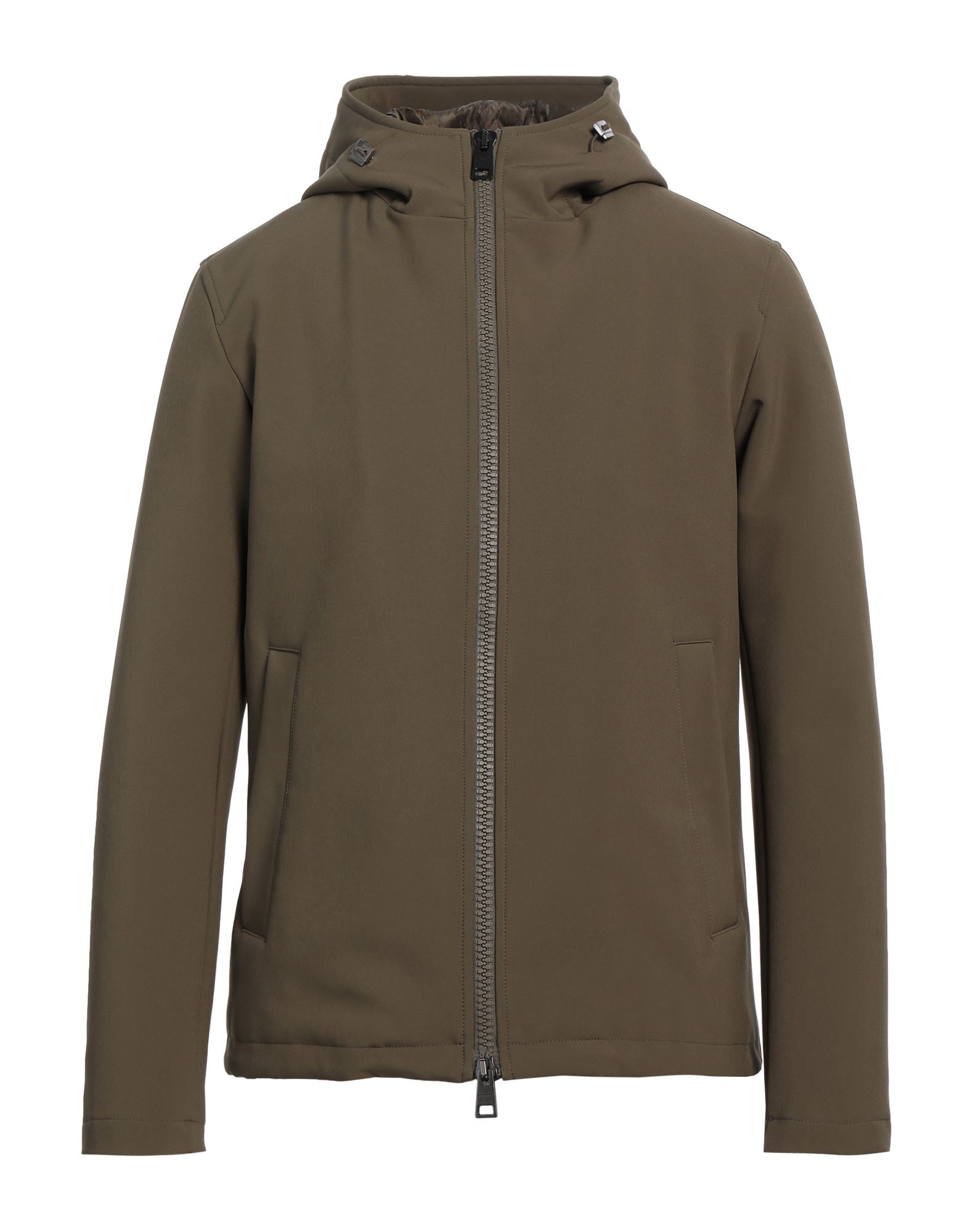 캐주얼 자켓, 테크니컬 패브릭, 스트레치 패브릭, 장식 부착 없음, 솔리드 컬러, 후드, 싱글브레스티드, 롱 슬리브, 합성 충전재, 라이트 패딩, 지퍼 여밈, 웰트 포켓, 드라이클리닝, 표백 금지, 건조기 사용불가. 이미지