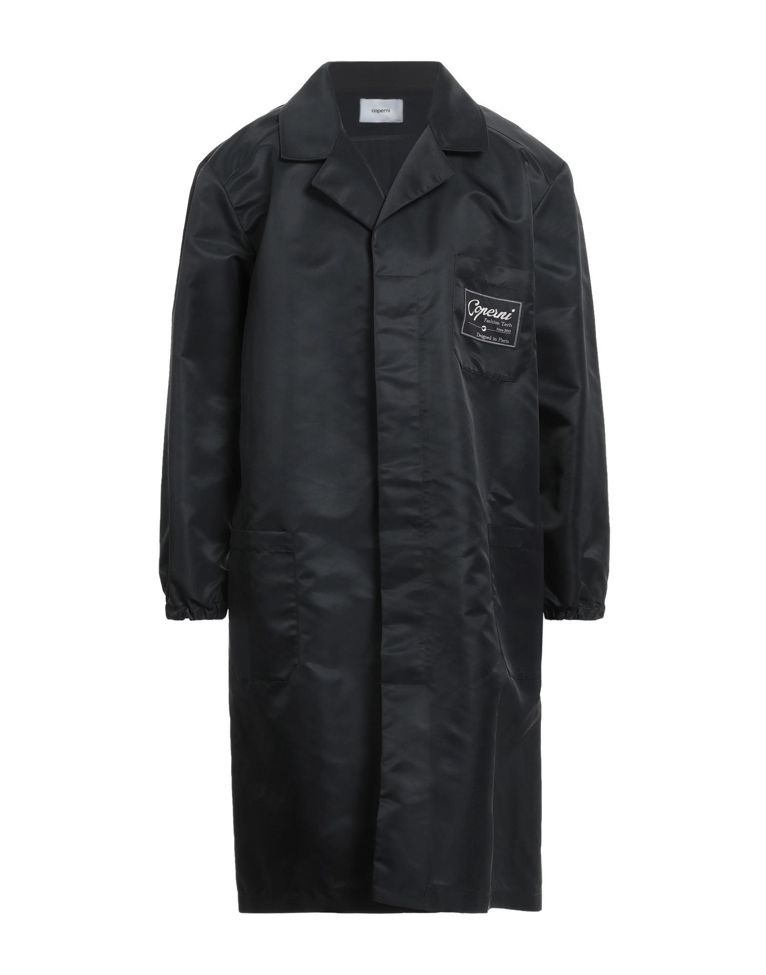 롱 자켓, 테크니컬 패브릭, 브랜드 로고, 솔리드 컬러, 라펠, 싱글브레스티드, 롱 슬리브, 안감없음, 멀티 포켓, 드라이클리닝, 표백 금지, 건조기 사용불가. 이미지