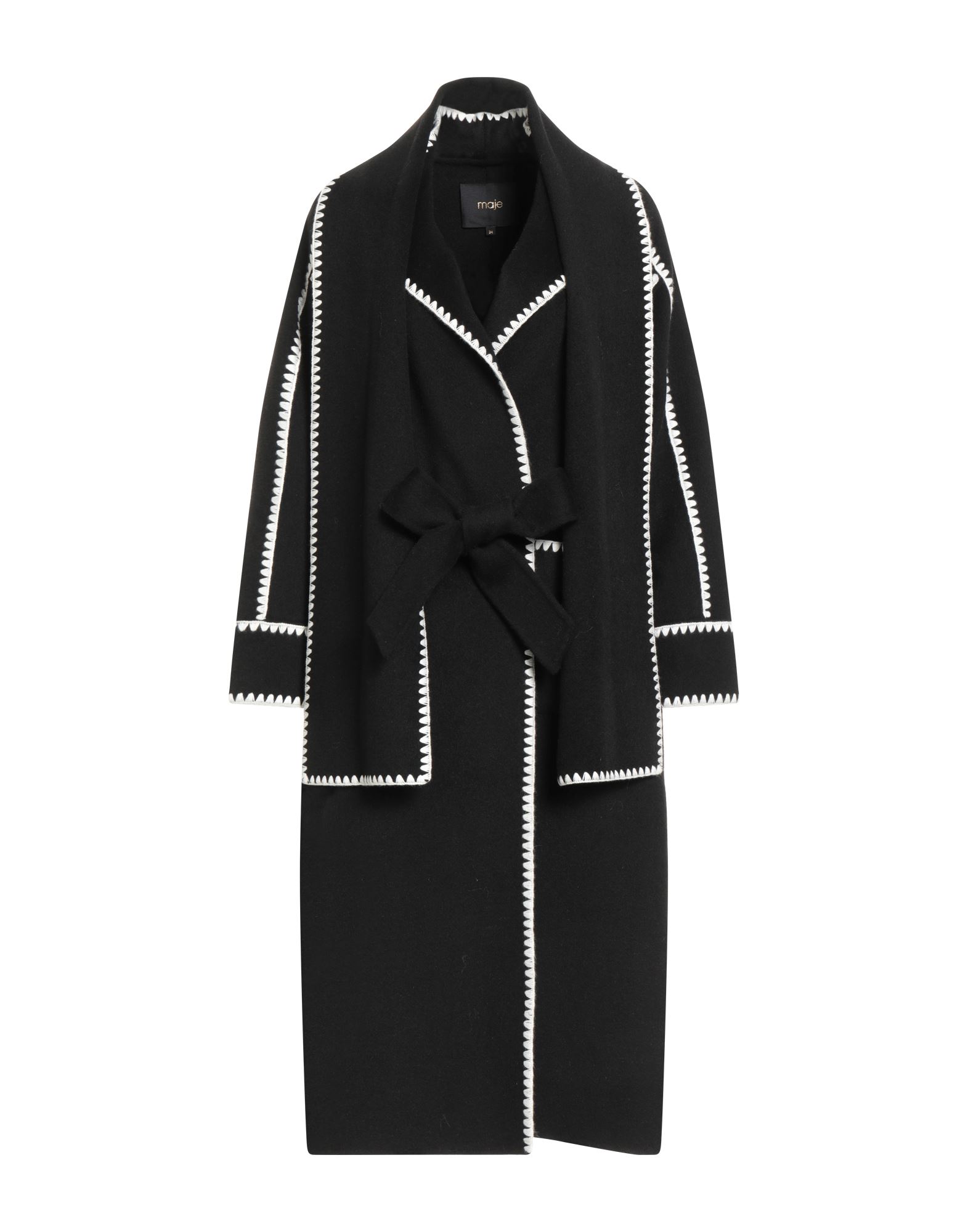 벨티드 코트, 펠트, 디테쳐블 디테일, 자수 장식, 장식 디테일 솔리드 컬러, 크루넥, 싱글브레스티드, 롱 슬리브, 안감없음, 패치 포켓, 드라이클리닝, 표백 금지, 건조기 사용불가. 이미지