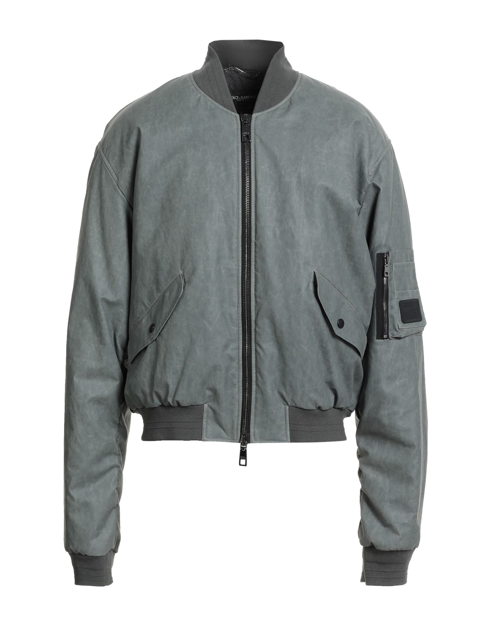 보머 자켓, 인조가죽, 브랜드 로고, 솔리드 컬러, 크루넥, 롱 슬리브, 합성 충전재, 라이트 패딩, 지퍼 여밈, 플랩 포켓, 지퍼 포켓, 드라이클리닝, 표백 금지, 건조기 사용불가. 이미지