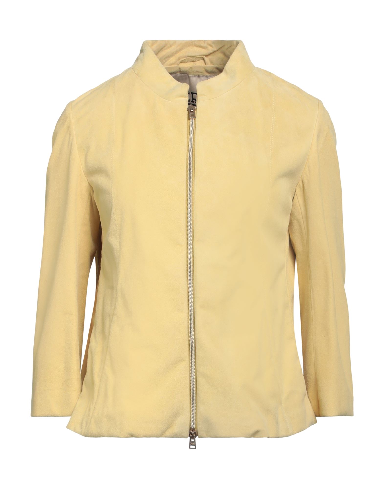 자켓, 주트 솔, 장식 부착 없음, 솔리드 컬러, 스탠드 칼라, 싱글브레스티드, 3/4길이 슬리브, 부분적으로 안감 처리한 내부, 지퍼 여밈, 멀티 포켓, 동물성 비섬유 자재 함유, 드라이클리닝 금지, 표백 금지, 건조기 사용불가, 다림질 금지. 이미지