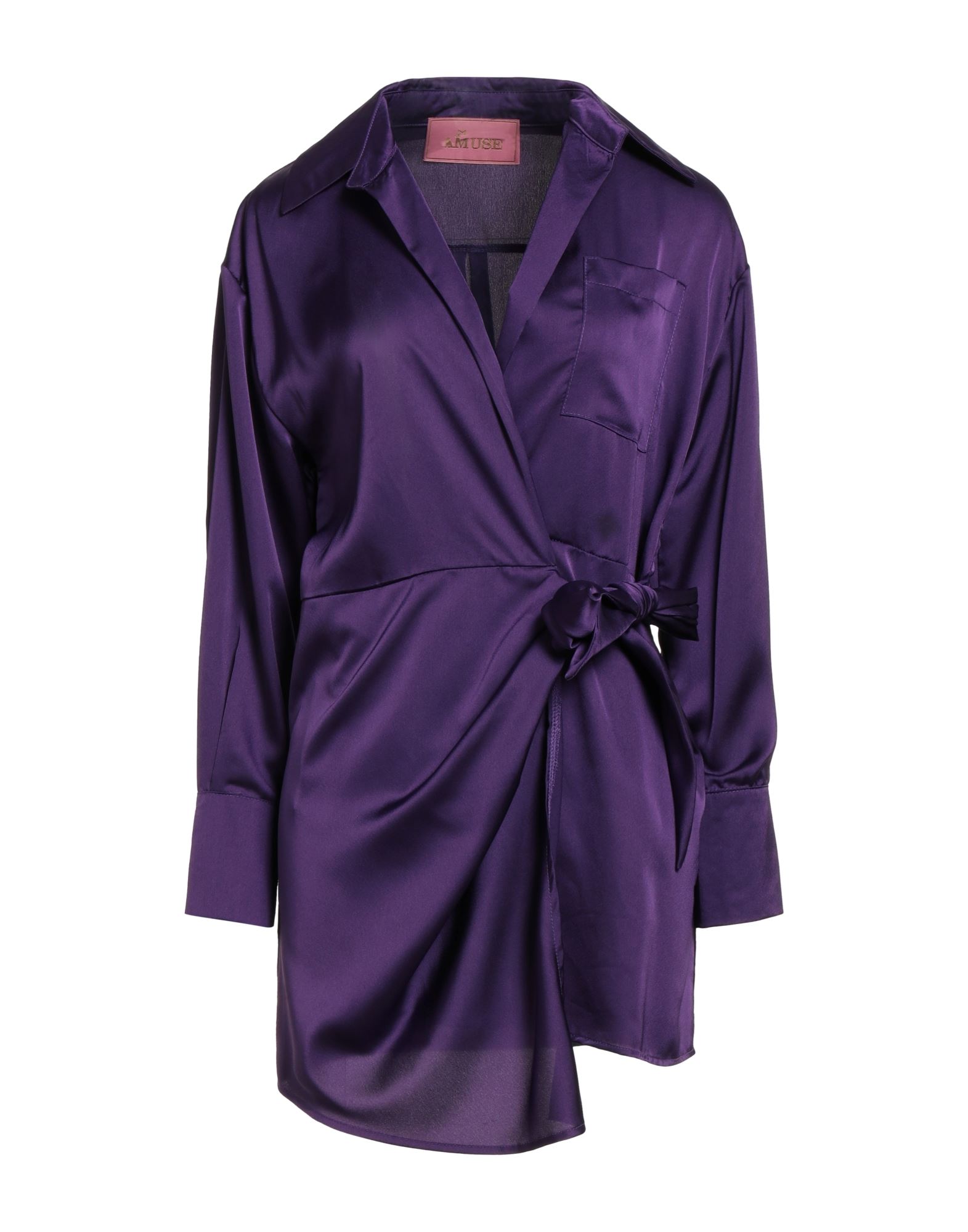 랩 드레스, 새틴, 솔리드 컬러, 장식 부착 없음, 딥 네크라인, 롱 슬리브, 버튼 커프스, 안감없음, 타이 여밈, 포켓 1개, 손세탁, 표백 금지, 건조기 사용불가, 스타일과 우아함 그리고 화려함이 어우러진 멋진 파티 룩을 연출해줄 피스, 이 브랜드는 사이즈가 작게 나옵니다. 이미지