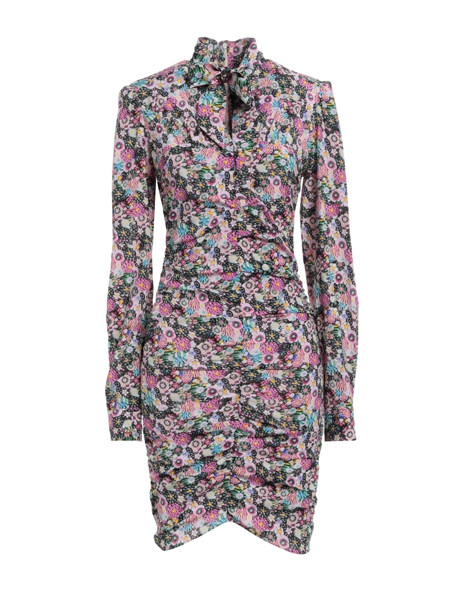 크레이프, 장식 부착 없음, 플로럴 모티브, 보우 타이 네크라인, 롱 슬리브, 지퍼 여밈, 스트레치, 바디콘 드레스. 이미지