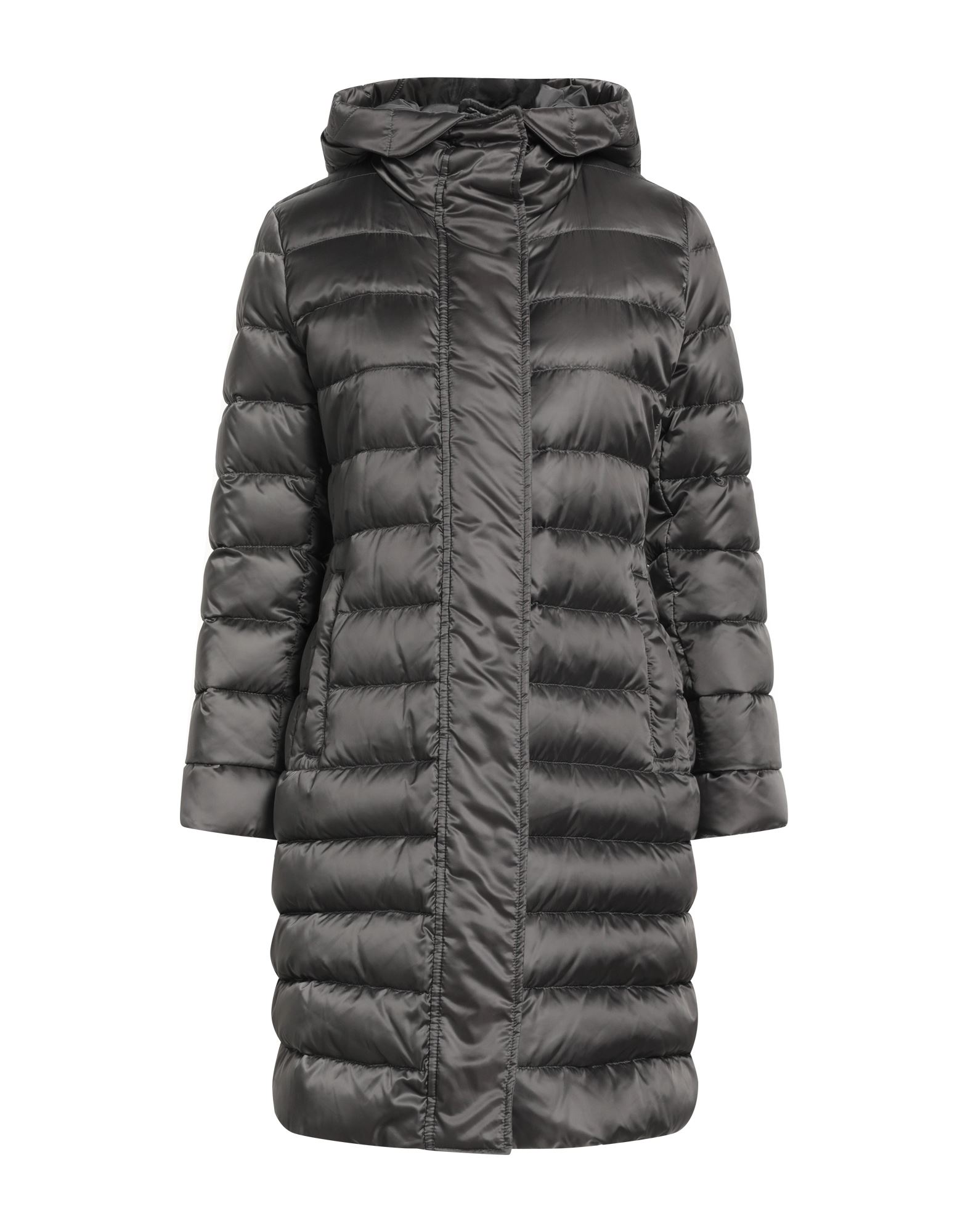 롱 다운 자켓, 테크니컬 패브릭, 솔리드 컬러, 장식 부착 없음, 후드, 싱글브레스티드, 롱 슬리브, 구스 다운 내장, 지퍼 여밈, 멀티 포켓, 더블 페이스, 동물성 비섬유 자재 함유, 세탁기 세탁 또는 드라이클리닝, 표백 금지, 건조기 사용불가. 이미지