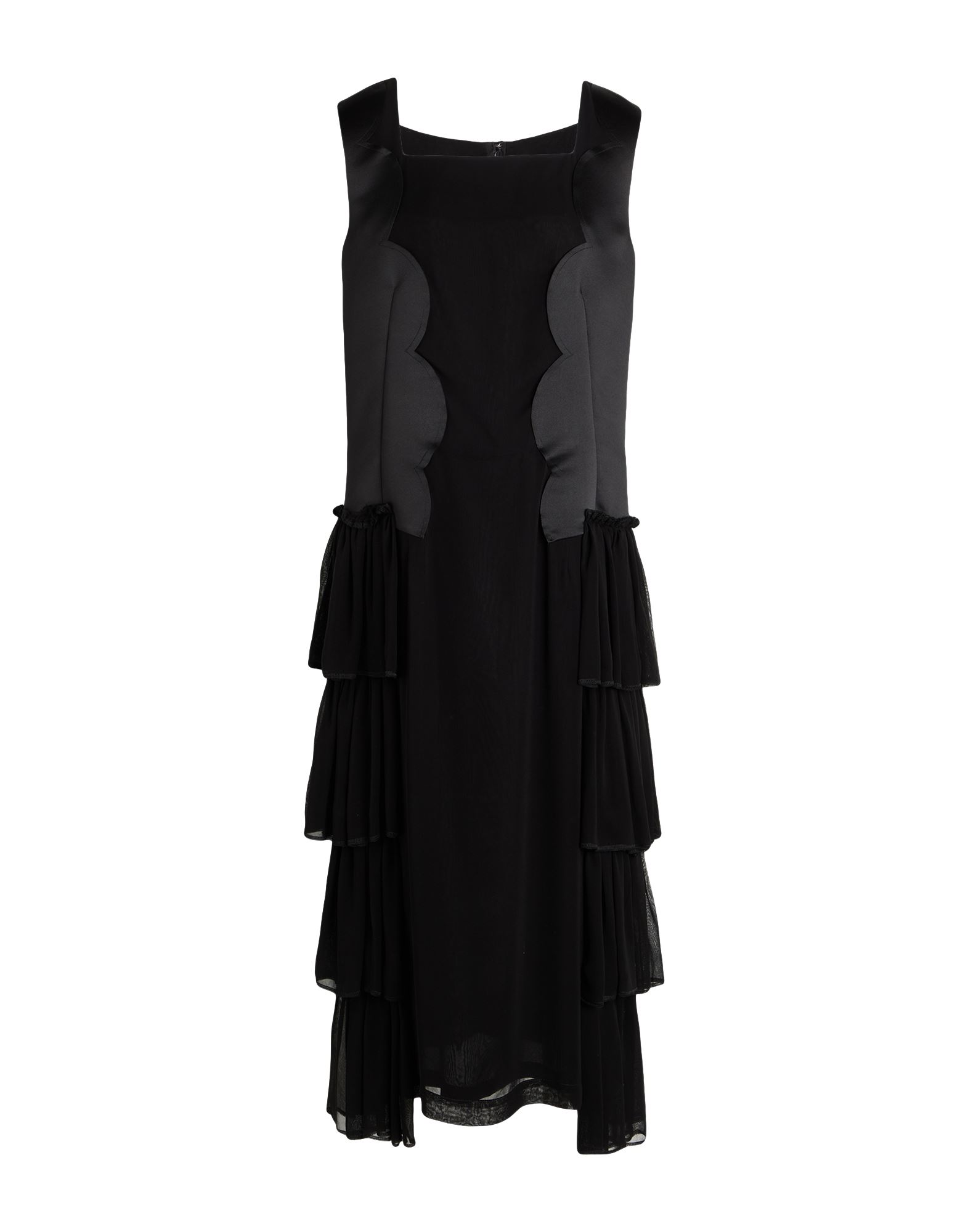 플레어 드레스, 새틴, 보일, 솔리드 컬러, 티어드, 스퀘어 네크라인, 슬리브리스, 안감있음, 지퍼 여밈, 세탁기 세탁 또는 드라이클리닝, 표백 금지, 건조기 사용불가, 이 브랜드는 사이즈가 크게 나옵니다. 이미지