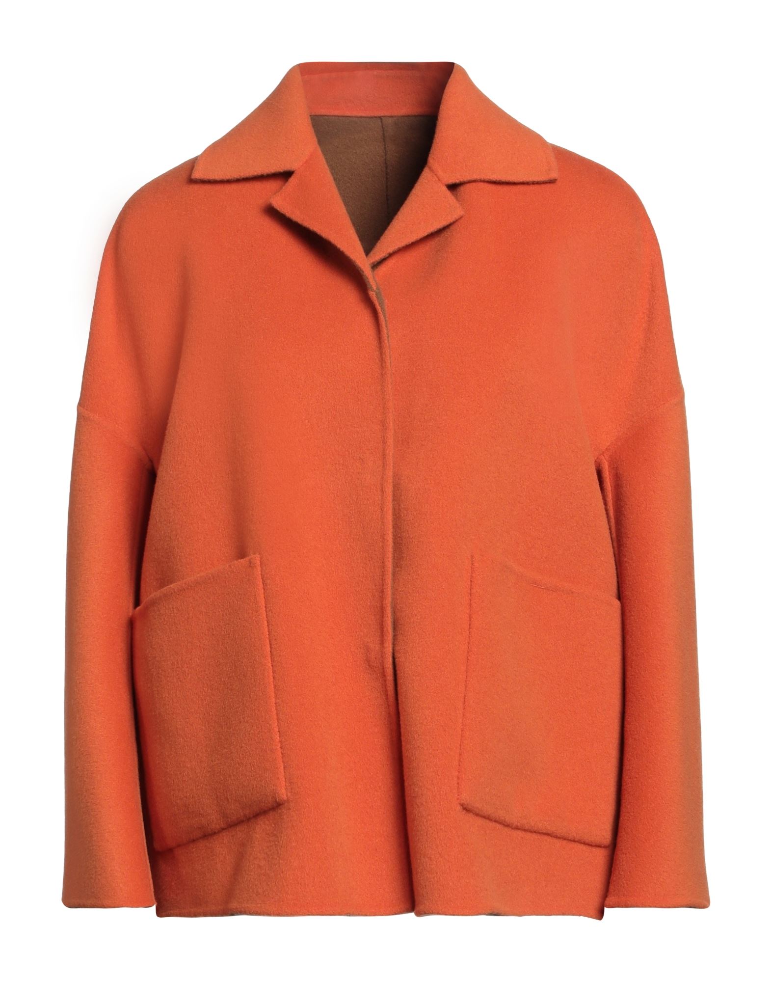 싱글 브레스티드 코트, 펠트, 솔리드 컬러, 장식 부착 없음, 클래식 칼라, 롱 슬리브, 안감없음, 스냅버튼 여밈, 멀티 포켓, 더블 페이스, 드라이클리닝, 표백 금지, 건조기 사용불가. 이미지