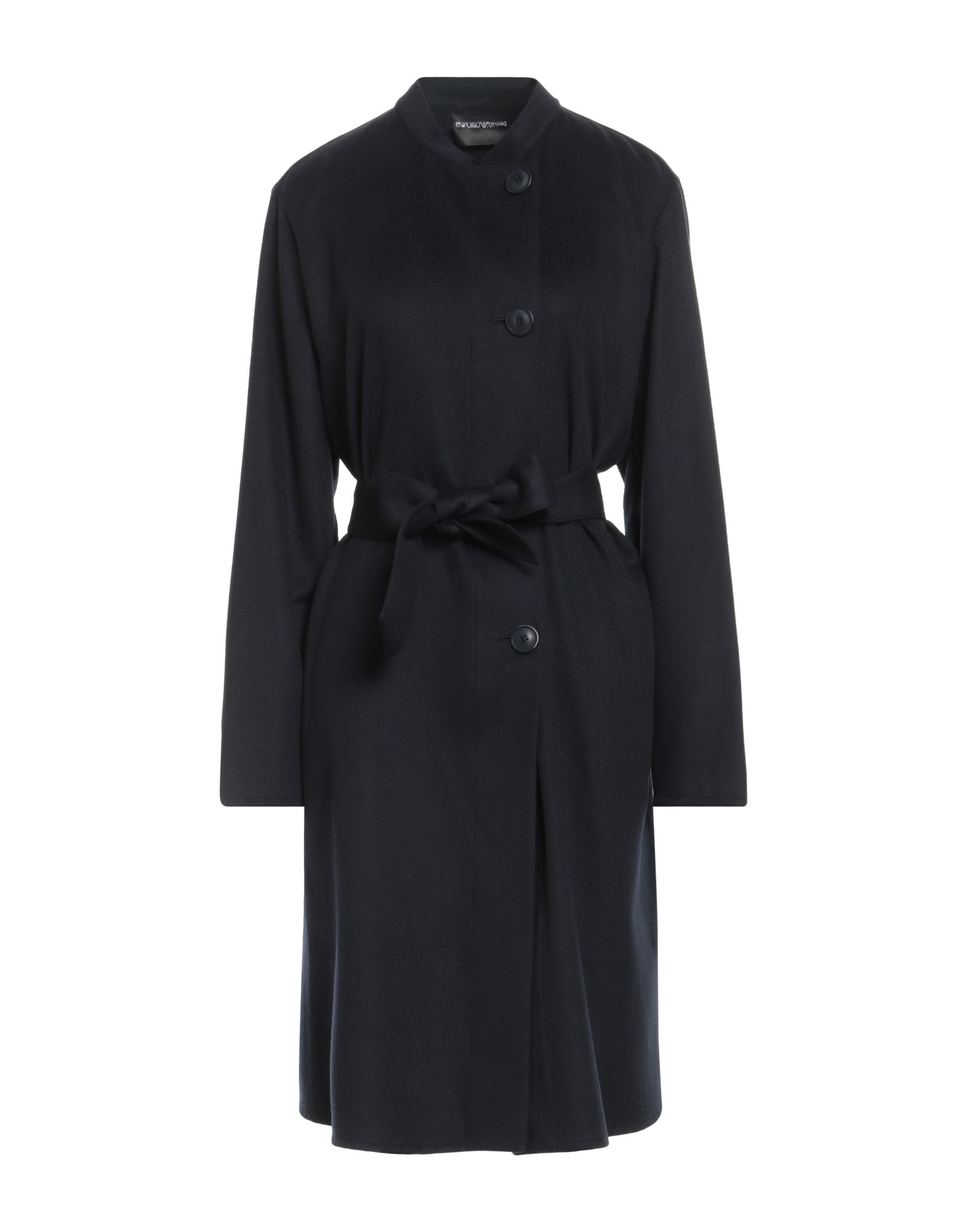 벨티드 코트, 펠트, 솔리드 컬러, 벨트, 스탠드 칼라, 싱글브레스티드, 롱 슬리브, 안감없음, 버튼 여밈, 슬릿 포켓, 드라이클리닝, 표백 금지, 건조기 사용불가. 이미지