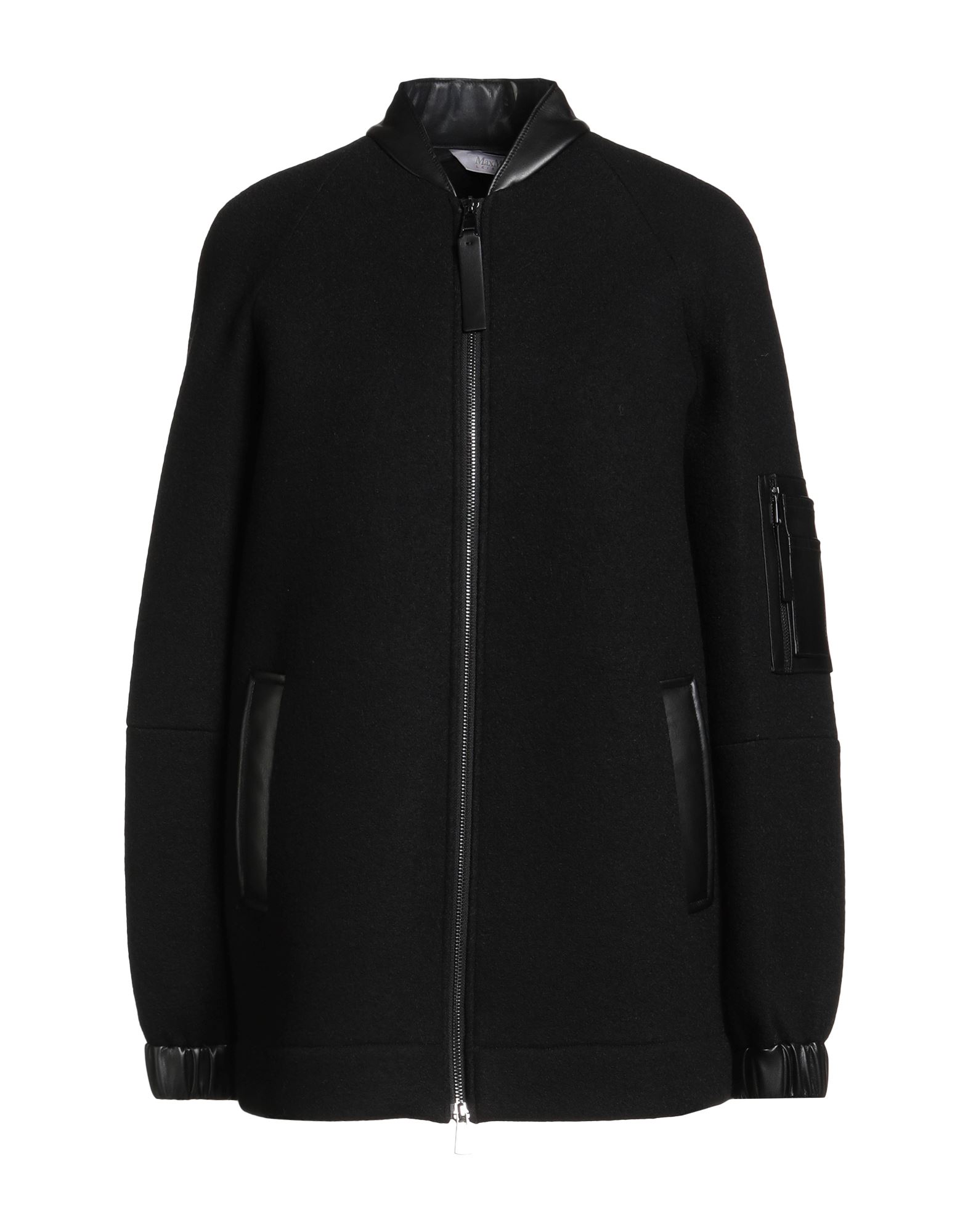 보머 자켓, 보일드 울, 코팅 패브릭 트리밍, 솔리드 컬러, 크루넥, 롱 슬리브, 엘라스틱 커프스, 안감없음, 지퍼 여밈, 지퍼 포켓, 웰트 포켓, 드라이클리닝, 표백 금지, 건조기 사용불가, 이 브랜드는 사이즈가 크게 나옵니다. 이미지