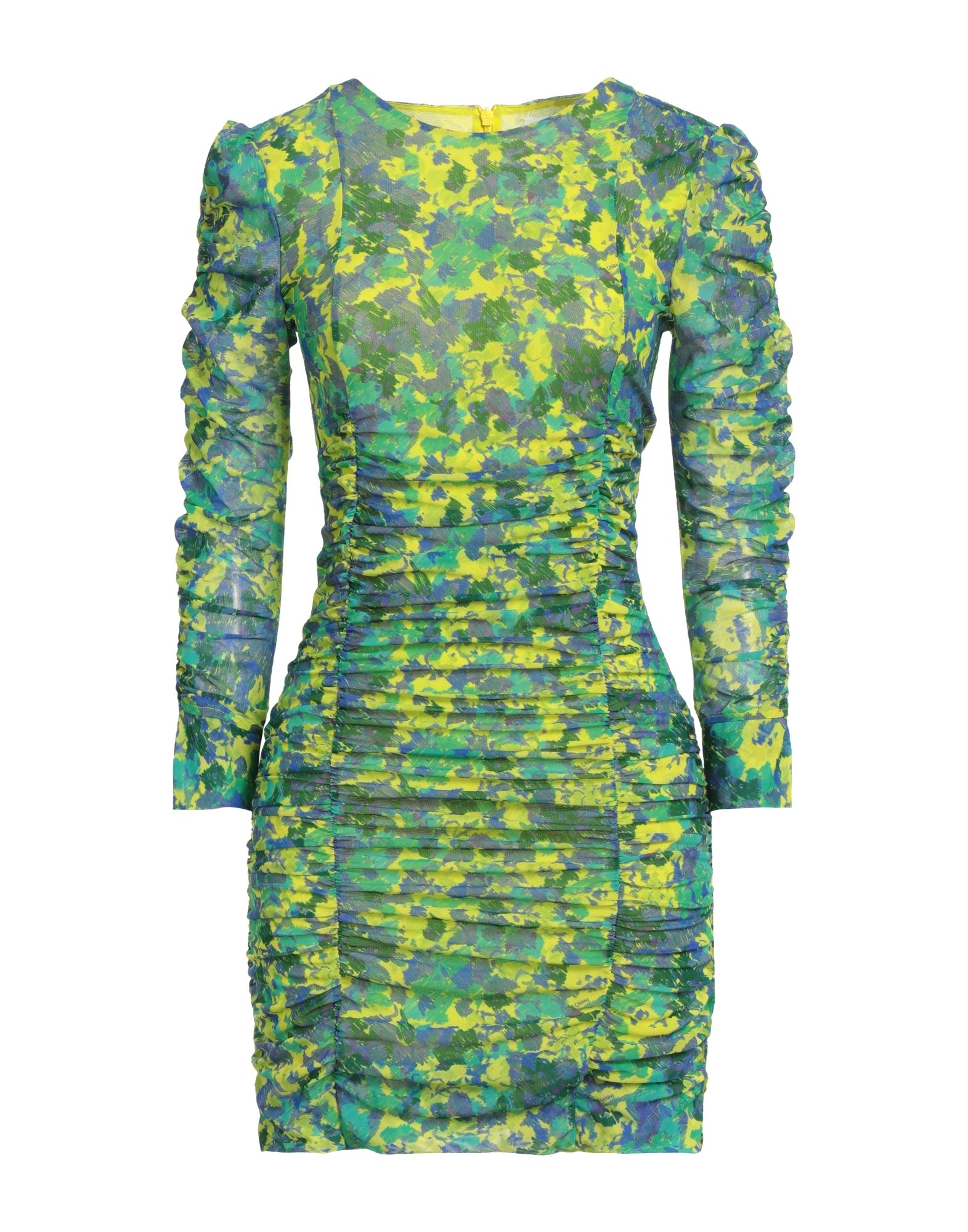 튤, 브랜드 로고, 주름효과, 멀티컬러 패턴, 라운드 네크라인, 롱 슬리브, 안감있음, 지퍼 클로저, 포켓 없음, 스트레치, 펜슬 스커트. 이미지