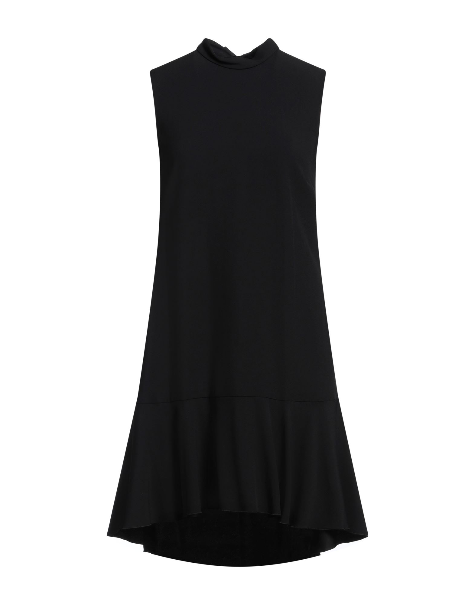 크레이프 드 신, 장식 부착 없음, 솔리드 컬러, 터틀넥, 슬리브리스, 안감없음, 지퍼 클로저, 멀티 포켓, 트라페즈 스커트. 이미지