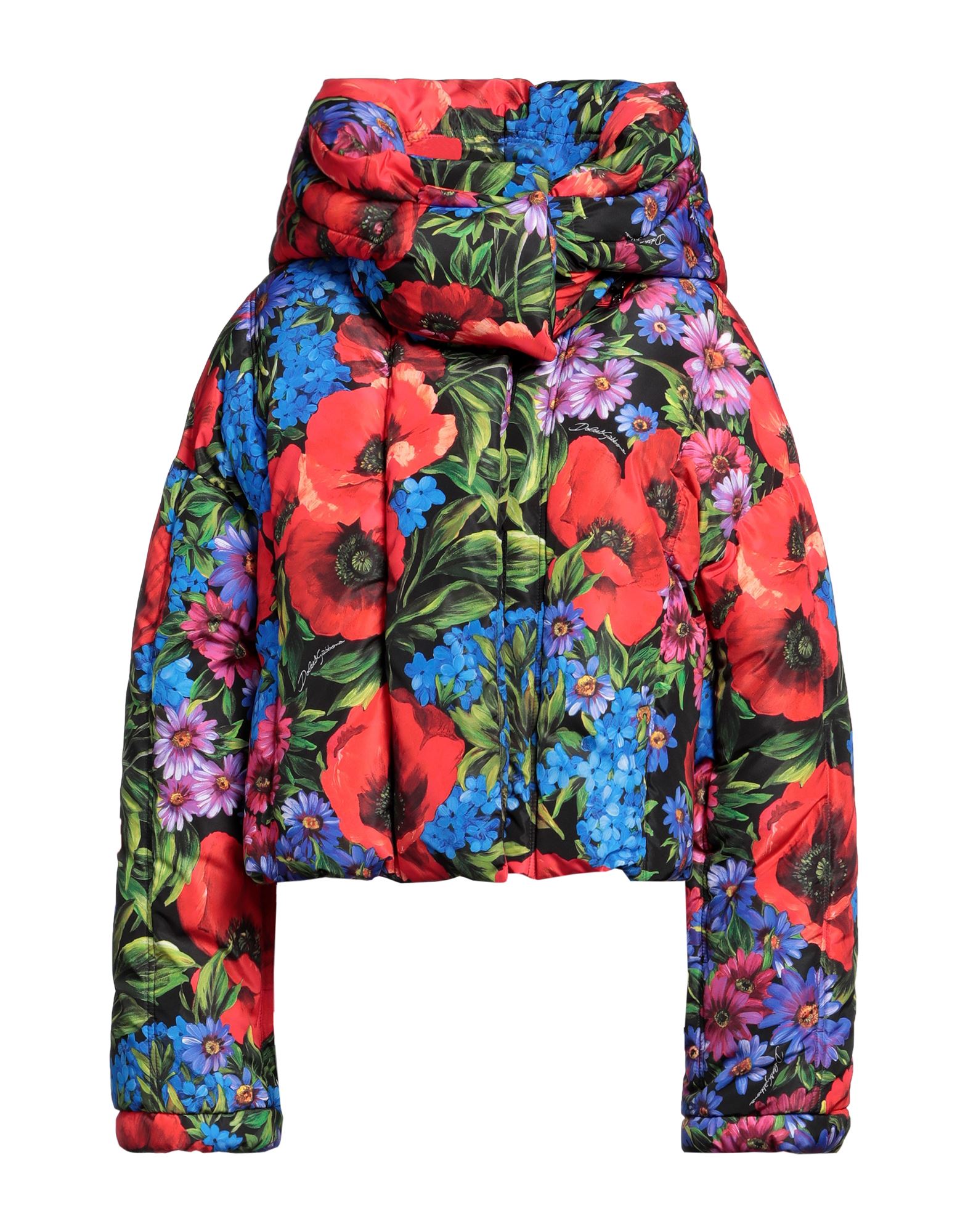 테크니컬 패브릭, 디테쳐블 디테일, 브랜드 로고, 플로럴 모티브, 목 부분의 분리 가능한 후드, 싱글브레스티드, 롱 슬리브, 엘라스틱 커프스, 내부 패딩, 지퍼 클로저, 포켓 없음, 싱글브레스티드 자켓. 이미지